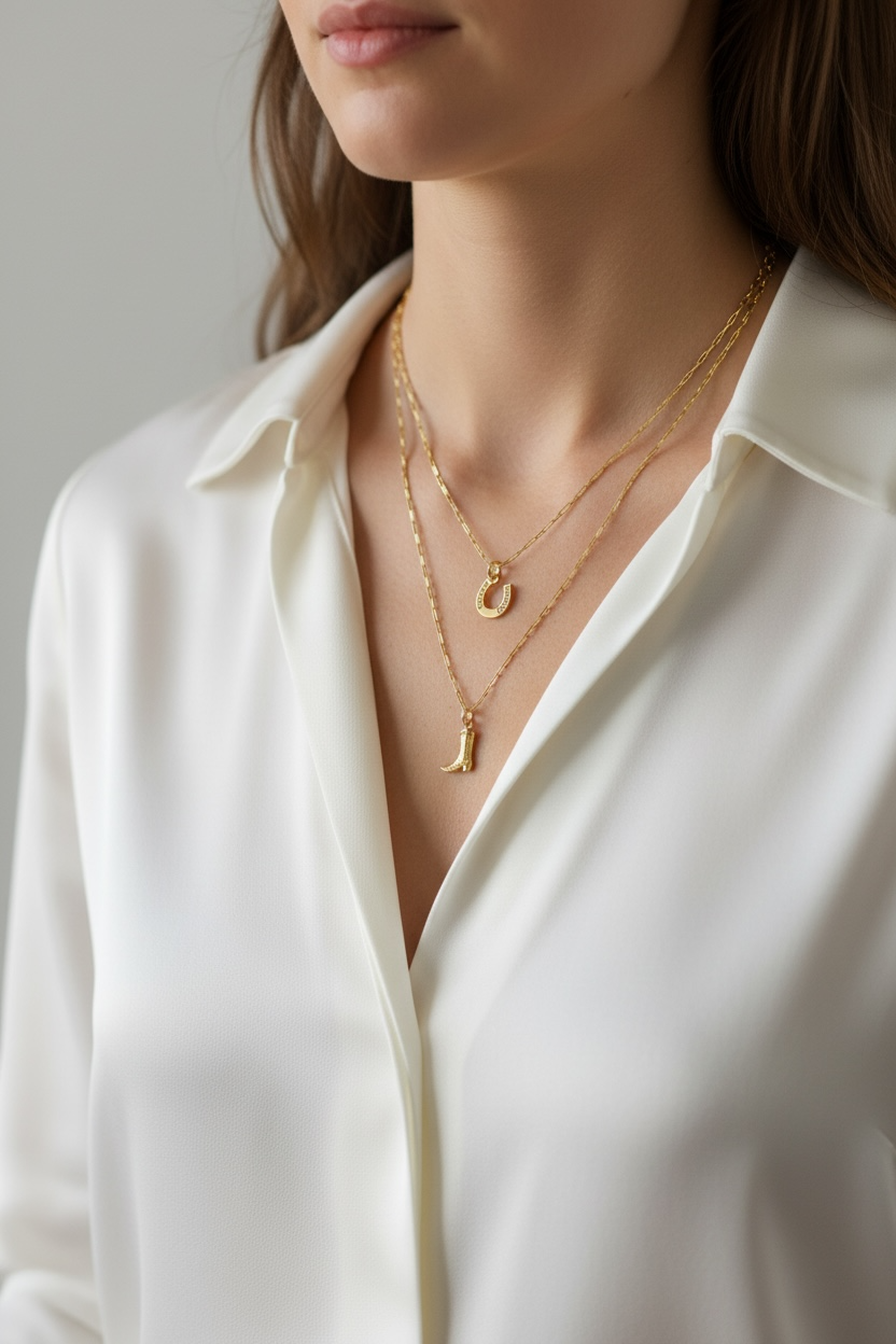 Woman wearing a white shirt with gold necklaces
