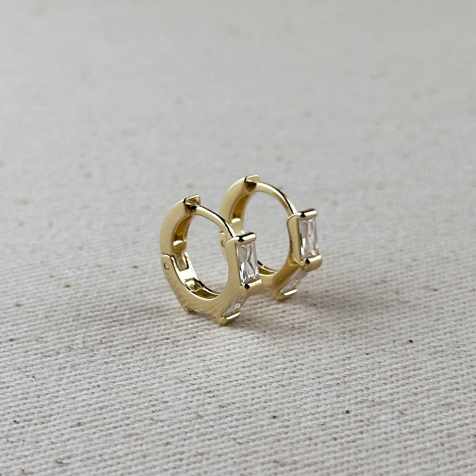 Colored Baguette CZ Clicker Hoop Earrings 18k Gold Filled