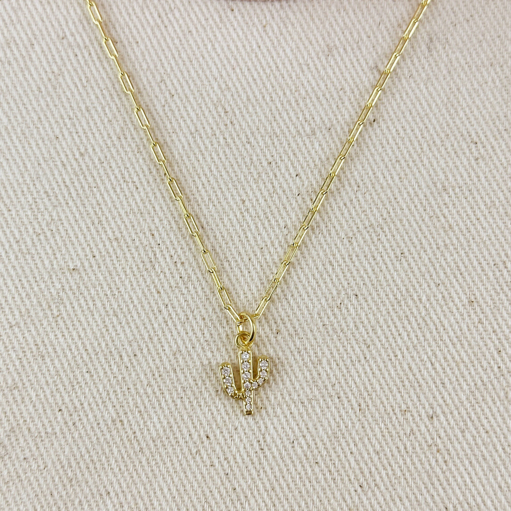Gold Filled 18k CZ Cactus Charm
