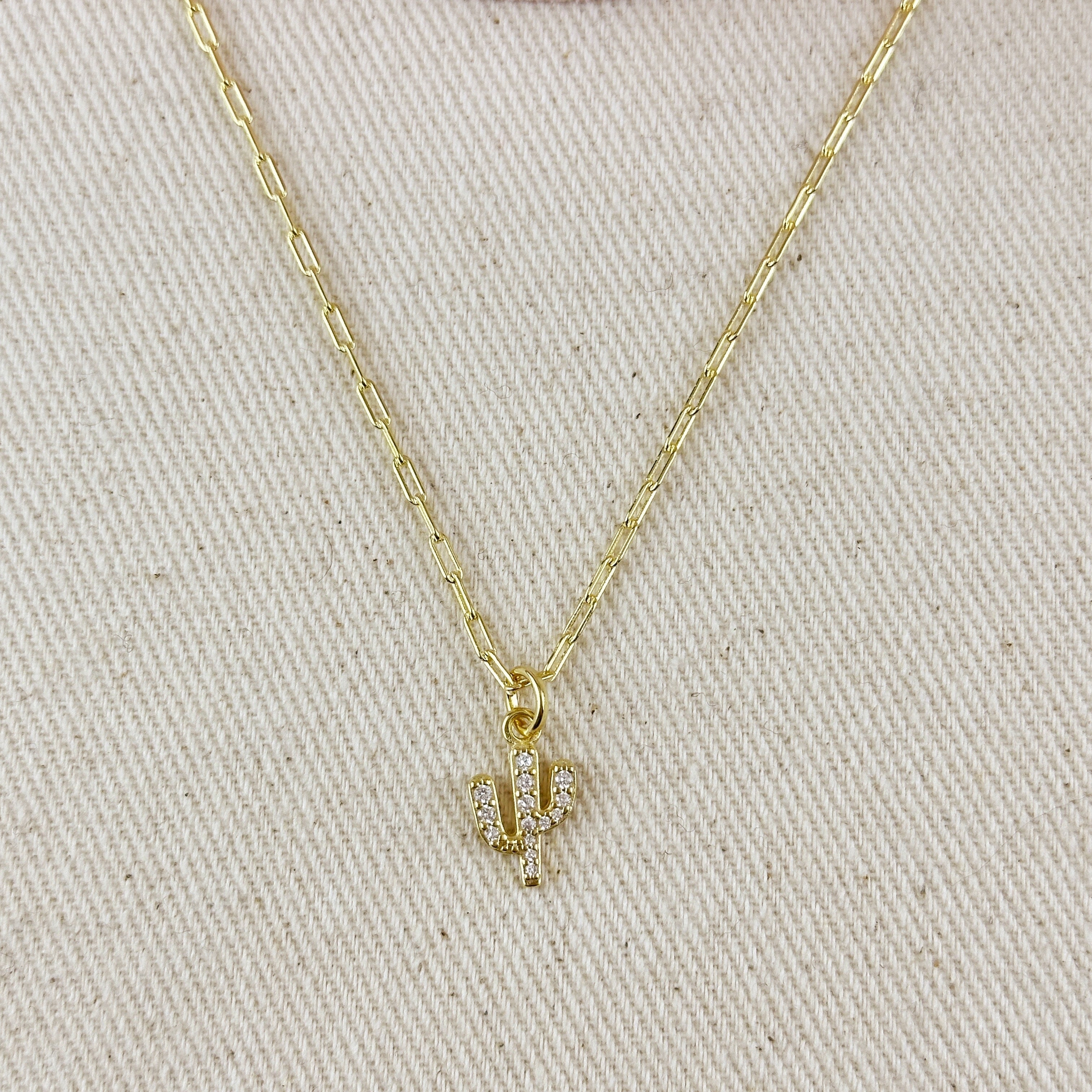 Gold Filled 18k CZ Cactus Charm