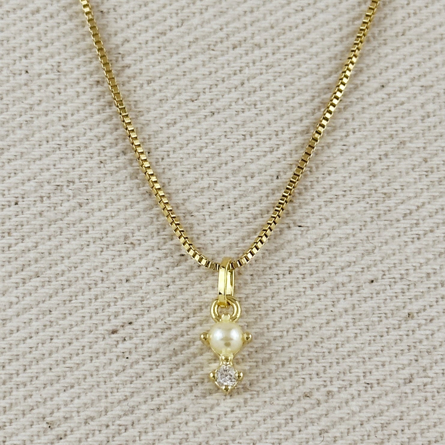 Necklace 18k Gold Filled Pearl & Crystal Charm