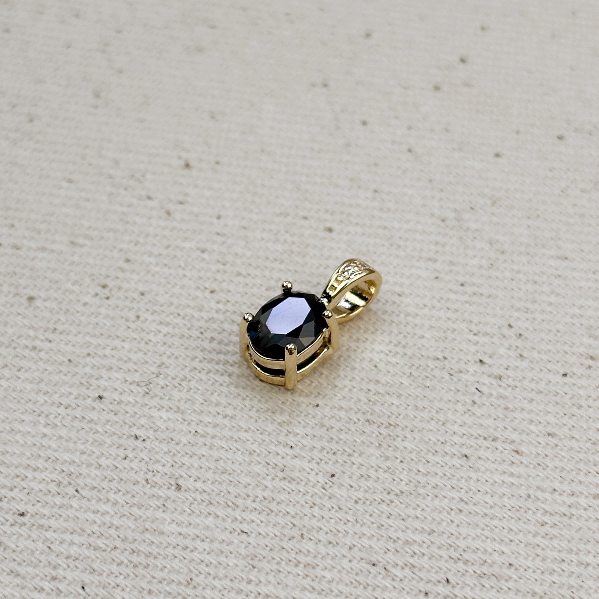 Gold Filled 18k Oval Black Cubic Zirconia Charm