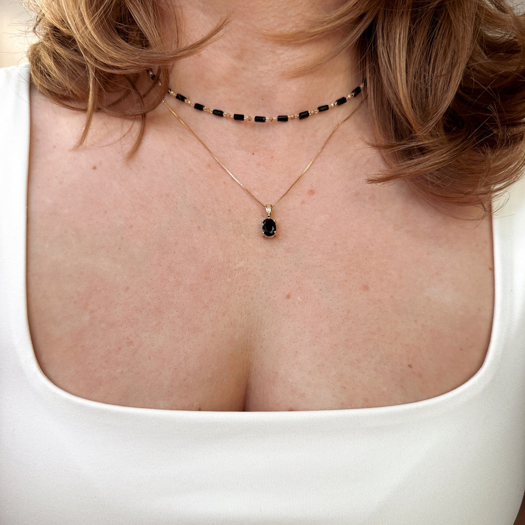 Gold Filled 18k Oval Black Cubic Zirconia Charm