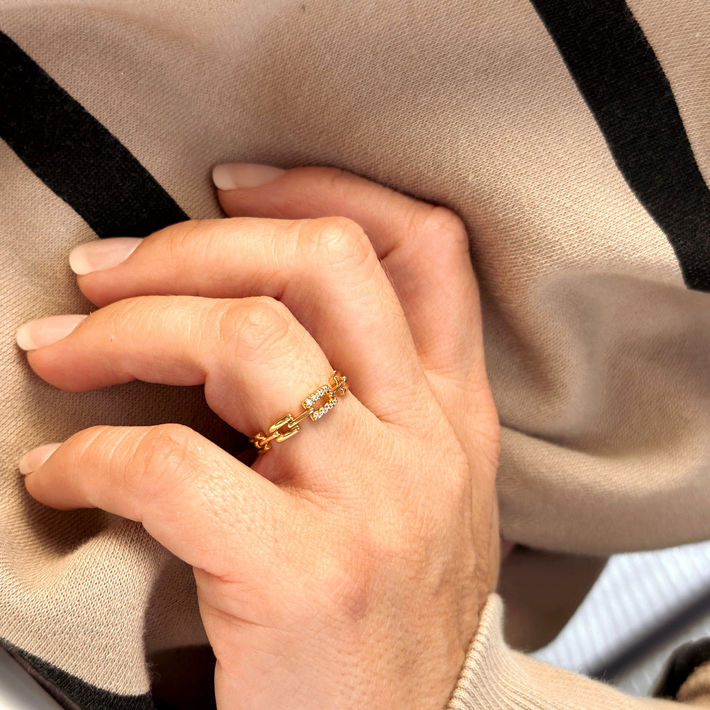 Gold Filled 18k Chain Link CZ Ring