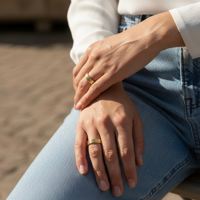 Gold Filled 18k Triple Groove Band Ring