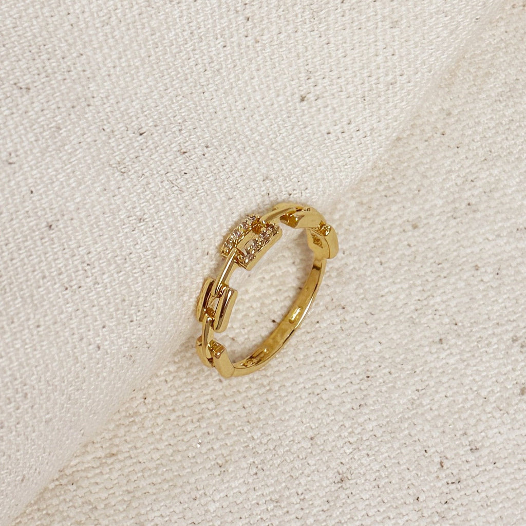 Gold Filled 18k Chain Link CZ Ring