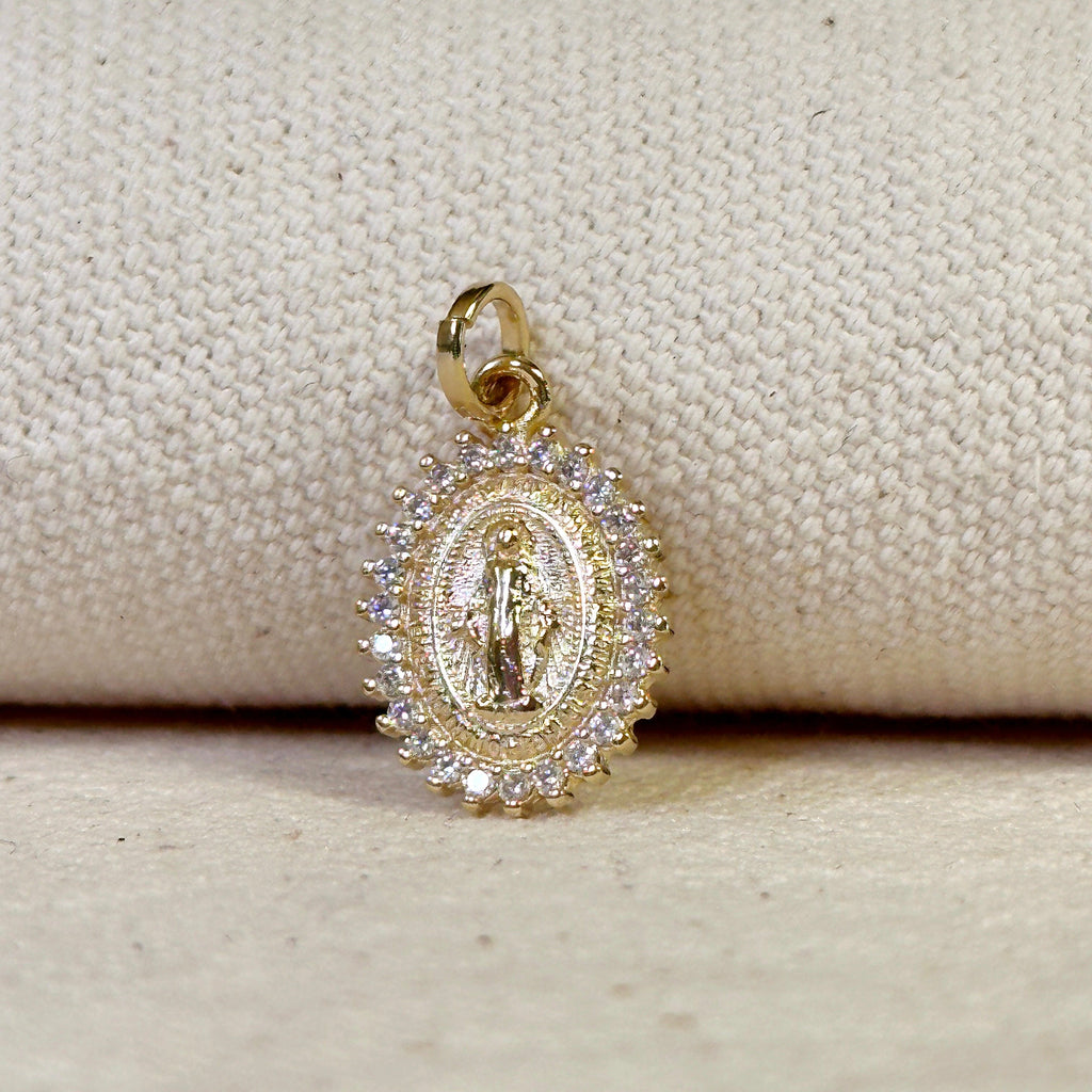 Gold Filled 18k Double Sided CZ Lady of Grace Medal Pendant
