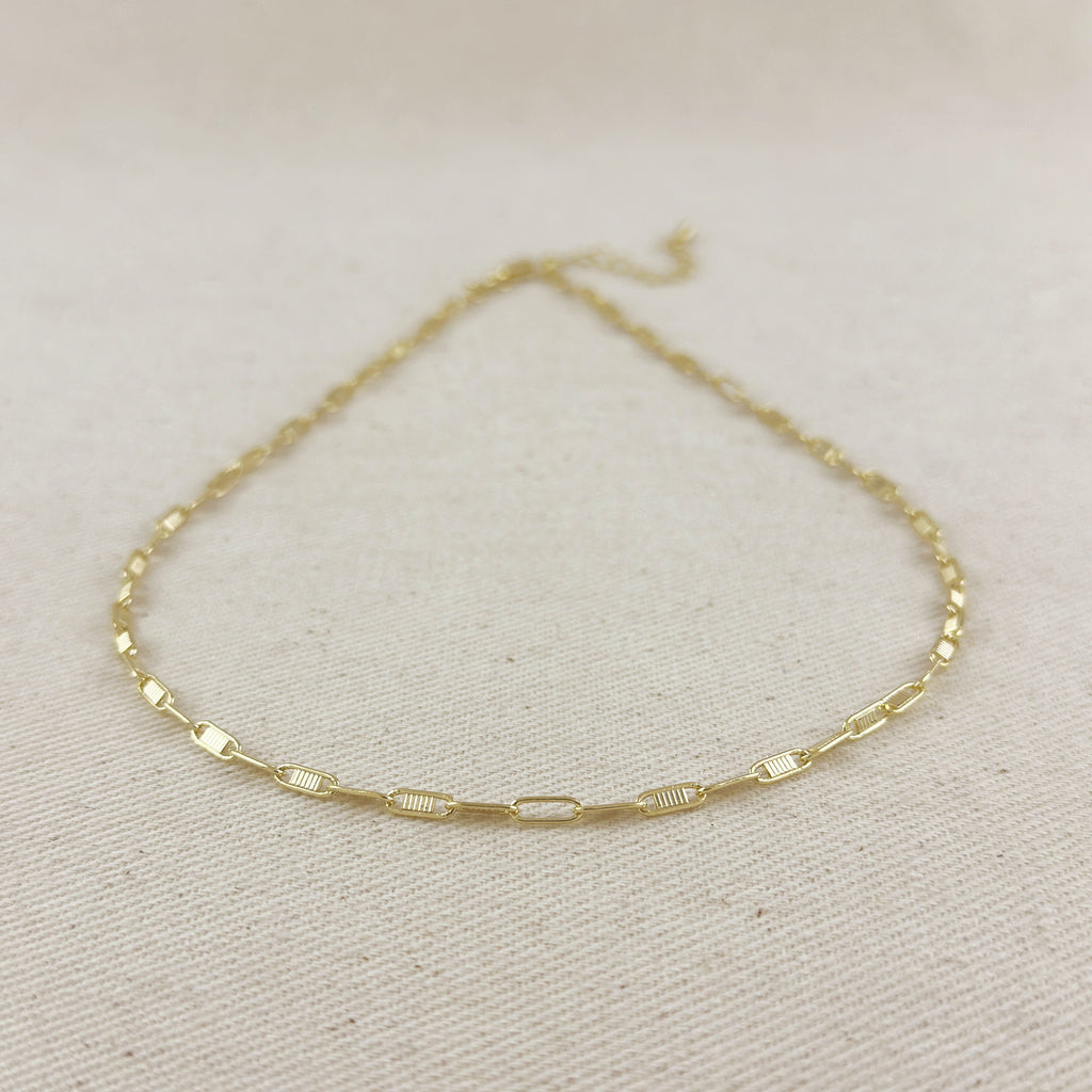 Gold Filled 18k Textured Bar Link Necklace