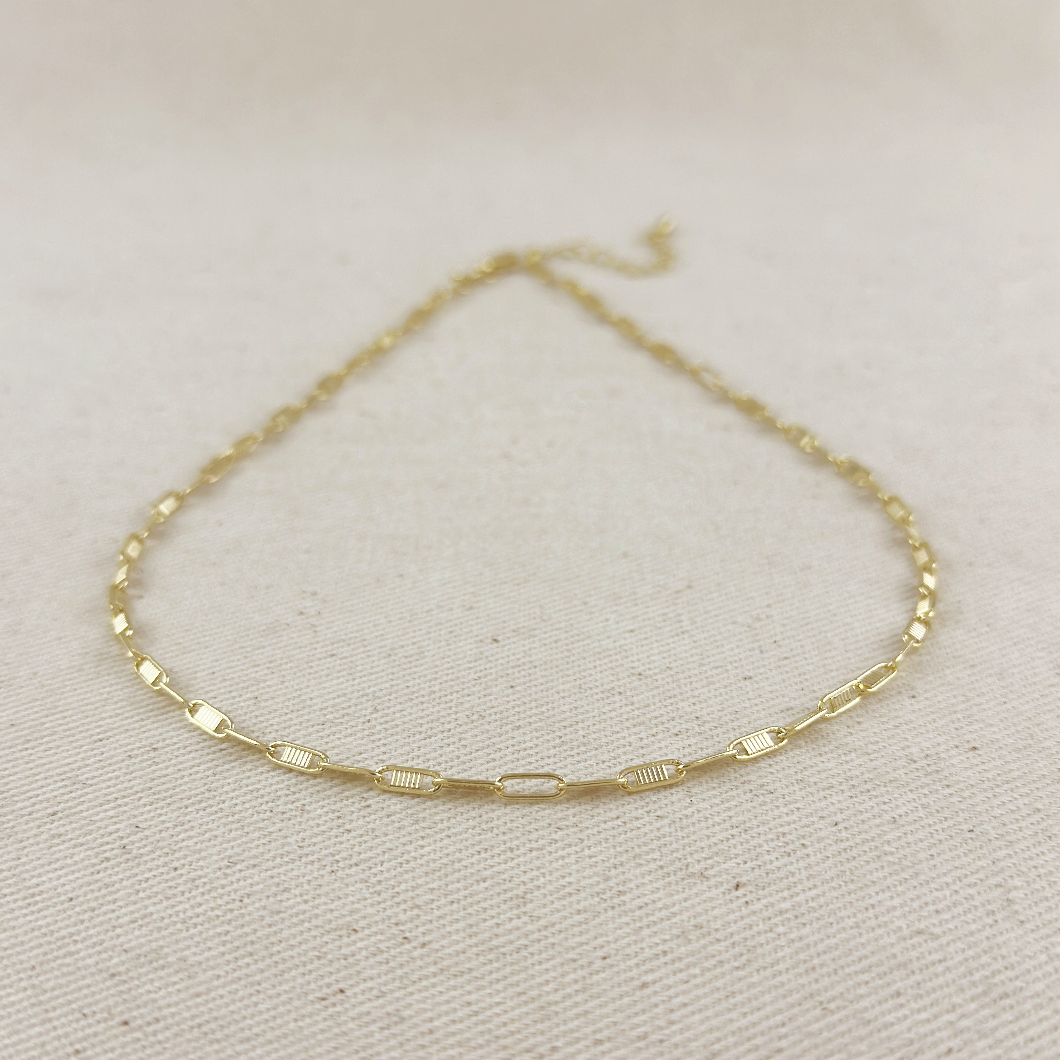 Gold Filled 18k Textured Bar Link Necklace