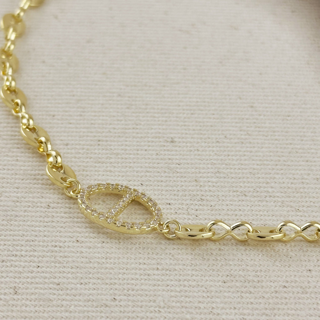Gold Filled 18k Cubic Zircon Accent Mariner Choker Necklace