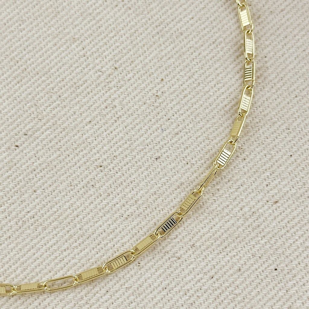 Gold Filled 18k Textured Bar Link Necklace