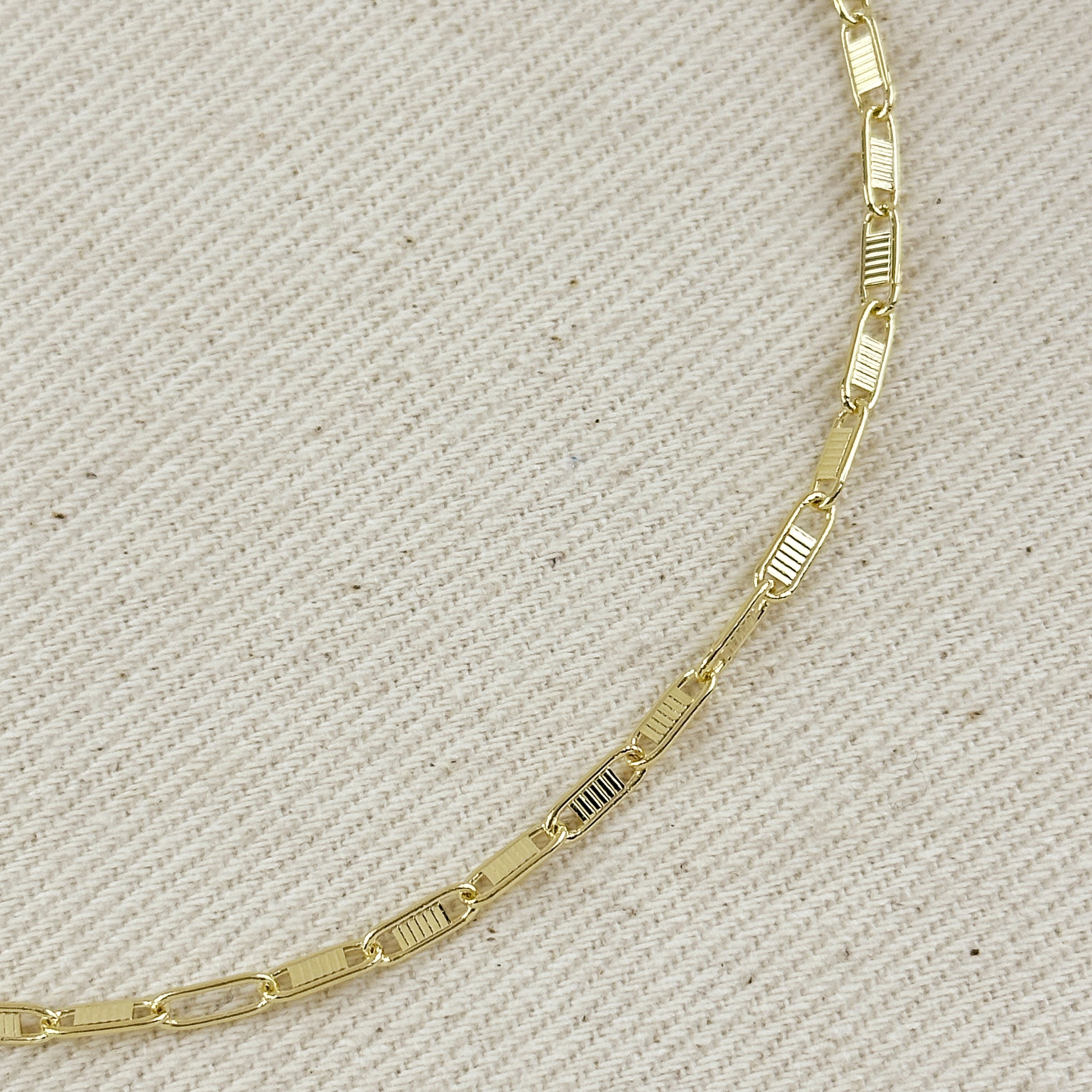 Gold Filled 18k Textured Bar Link Necklace