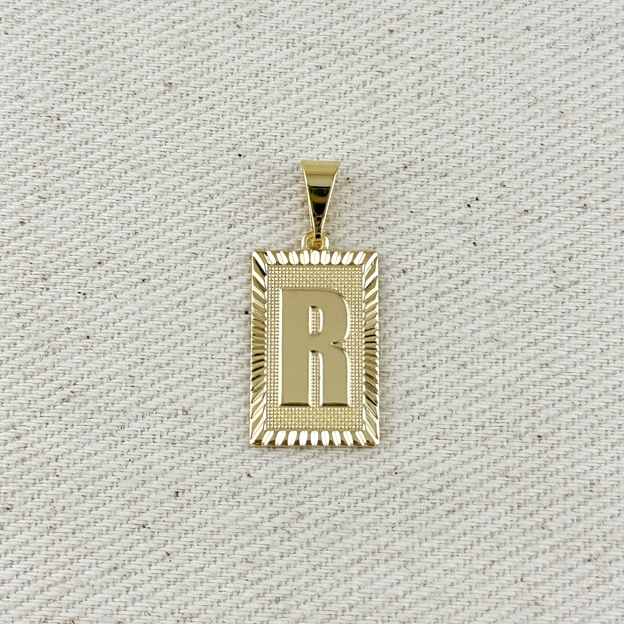 Pendant 18k Gold Filled Vintage Diamond Cut Initial Plate