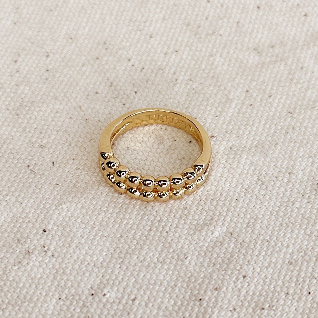 Double Beaded Band Ring 18k Gold Filled