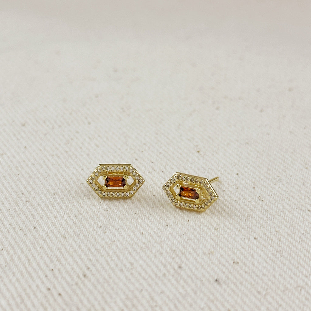 Birthstone Baguette Stud Earrings in 18K Gold Vermeil – Dainty Personalized Gift