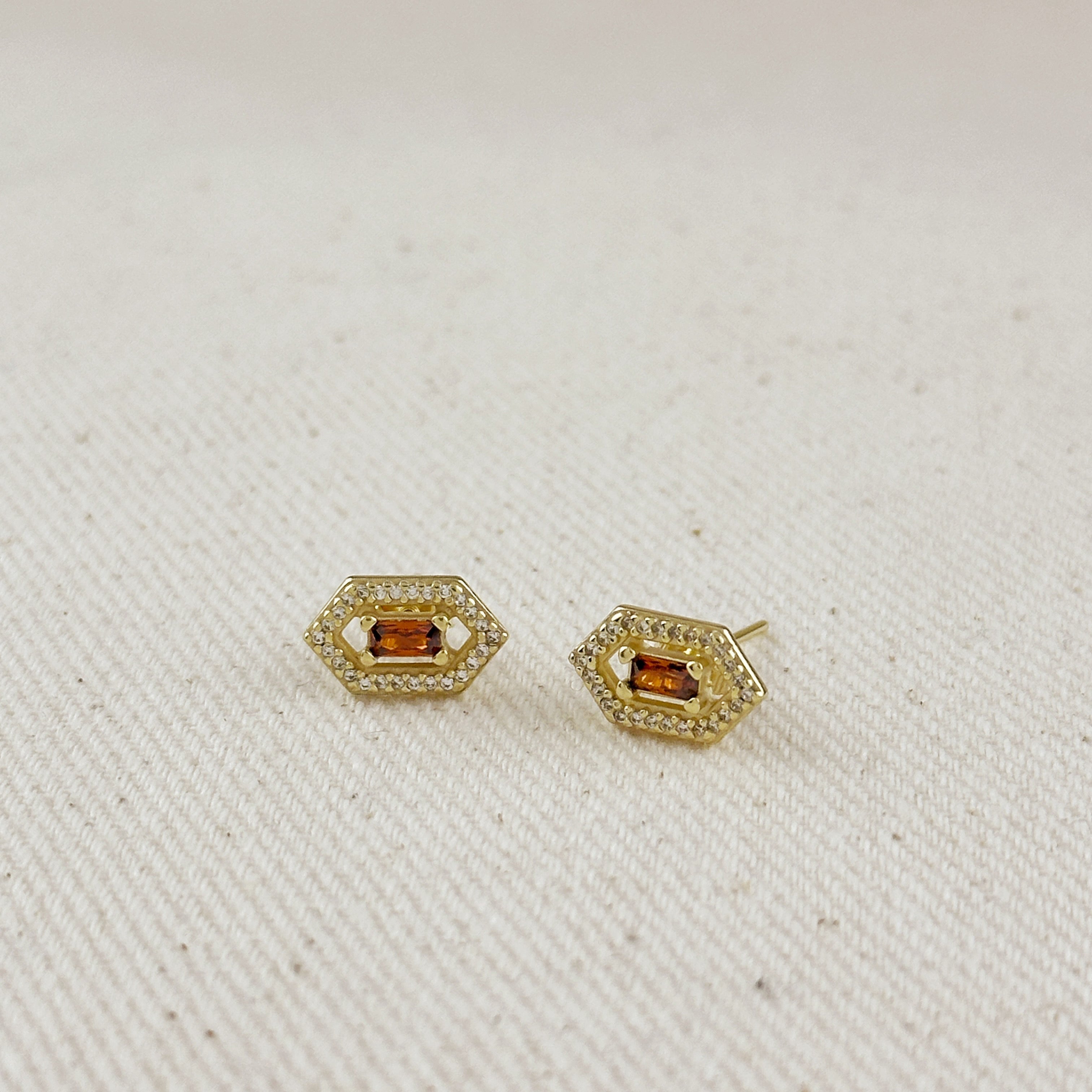 Birthstone Baguette Stud Earrings in 18K Gold Vermeil – Dainty Personalized Gift