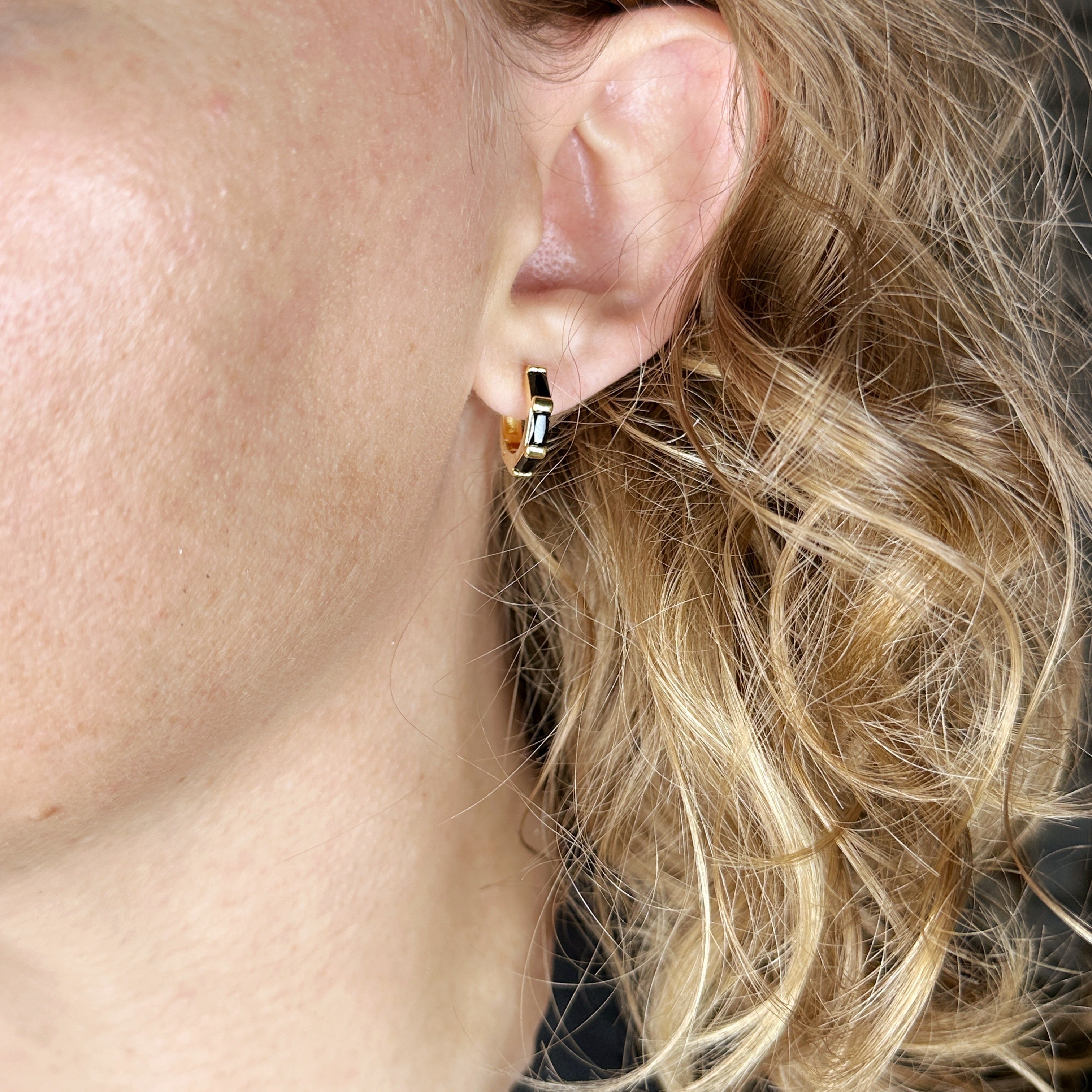 Colored Baguette CZ Clicker Hoop Earrings 18k Gold Filled