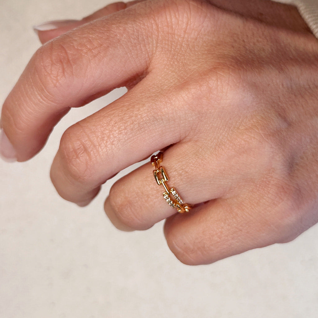 Gold Filled 18k Chain Link CZ Ring