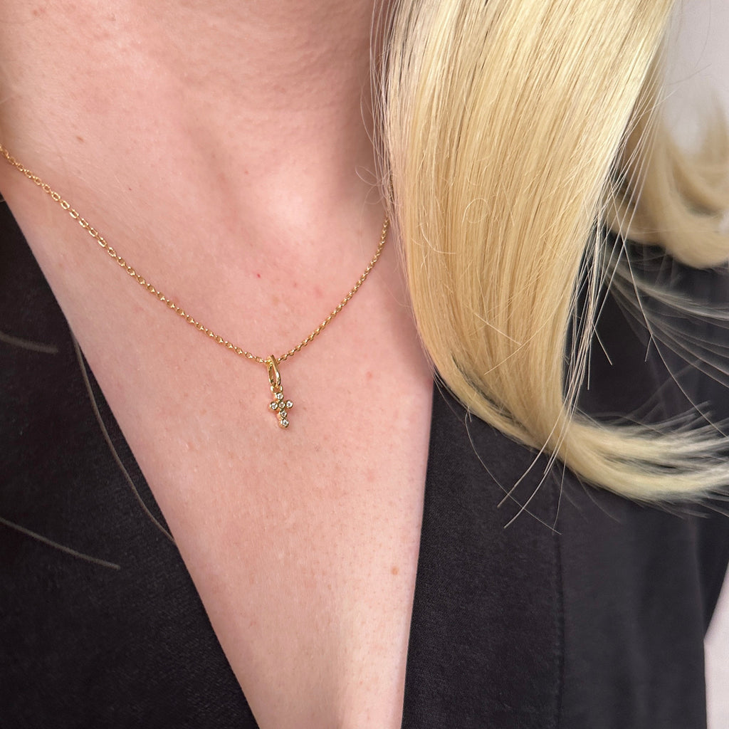 Gold Filled 18k Mini Bezel CZ Cross Charm