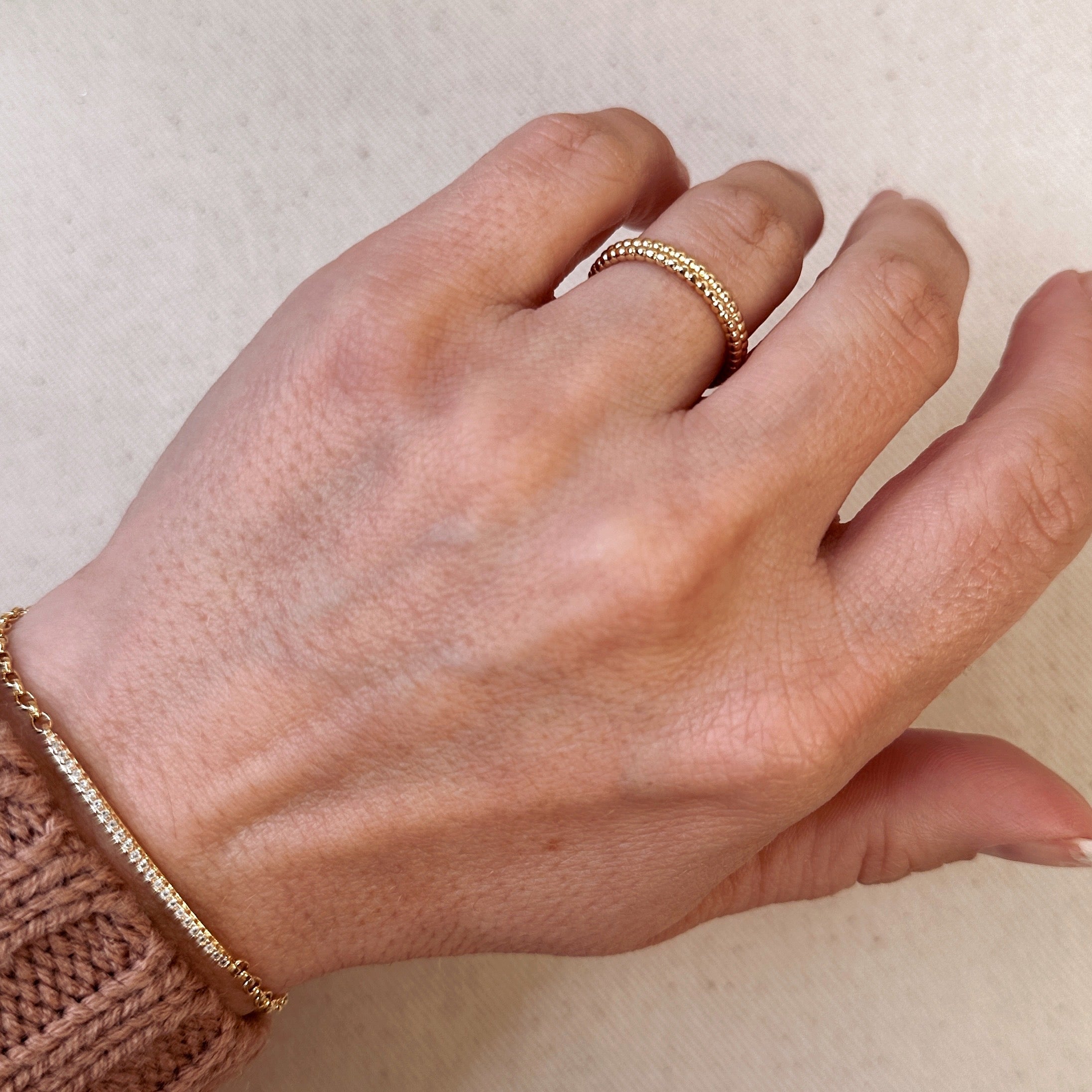 18k Gold Filled Beaded Double Band Ring