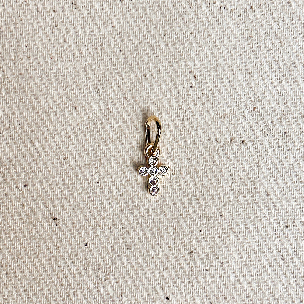 Gold Filled 18k Mini Bezel CZ Cross Charm
