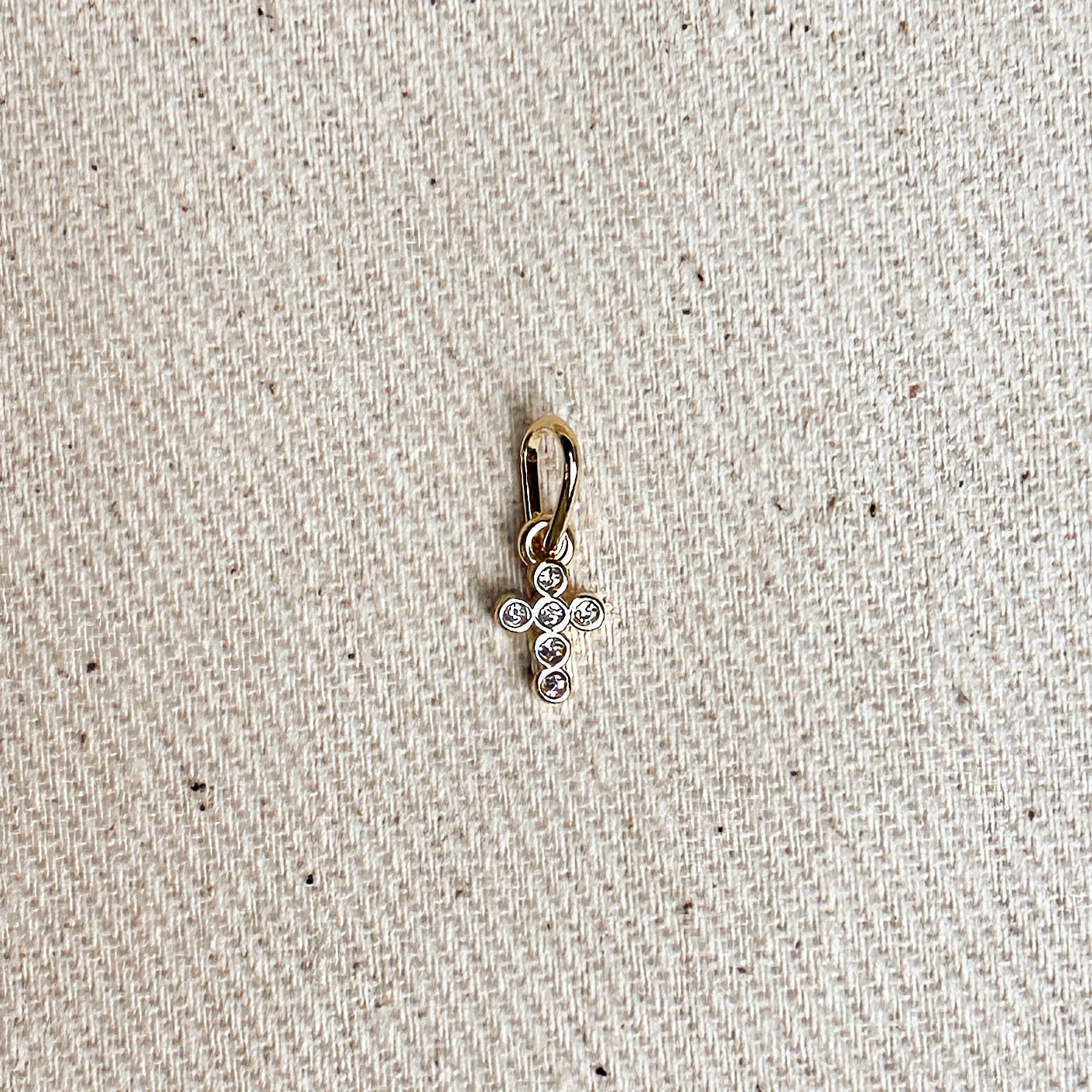 Gold Filled 18k Mini Bezel CZ Cross Charm