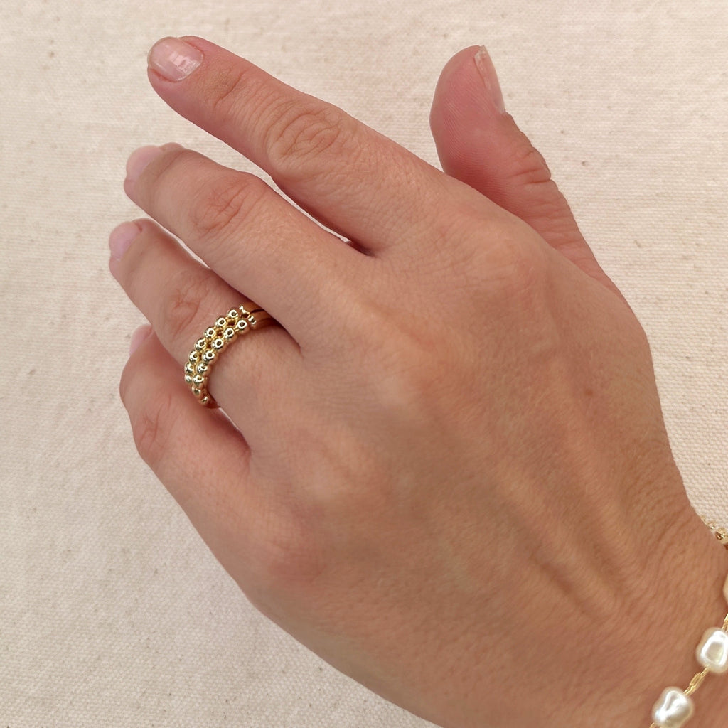 Double Beaded Band Ring 18k Gold Filled