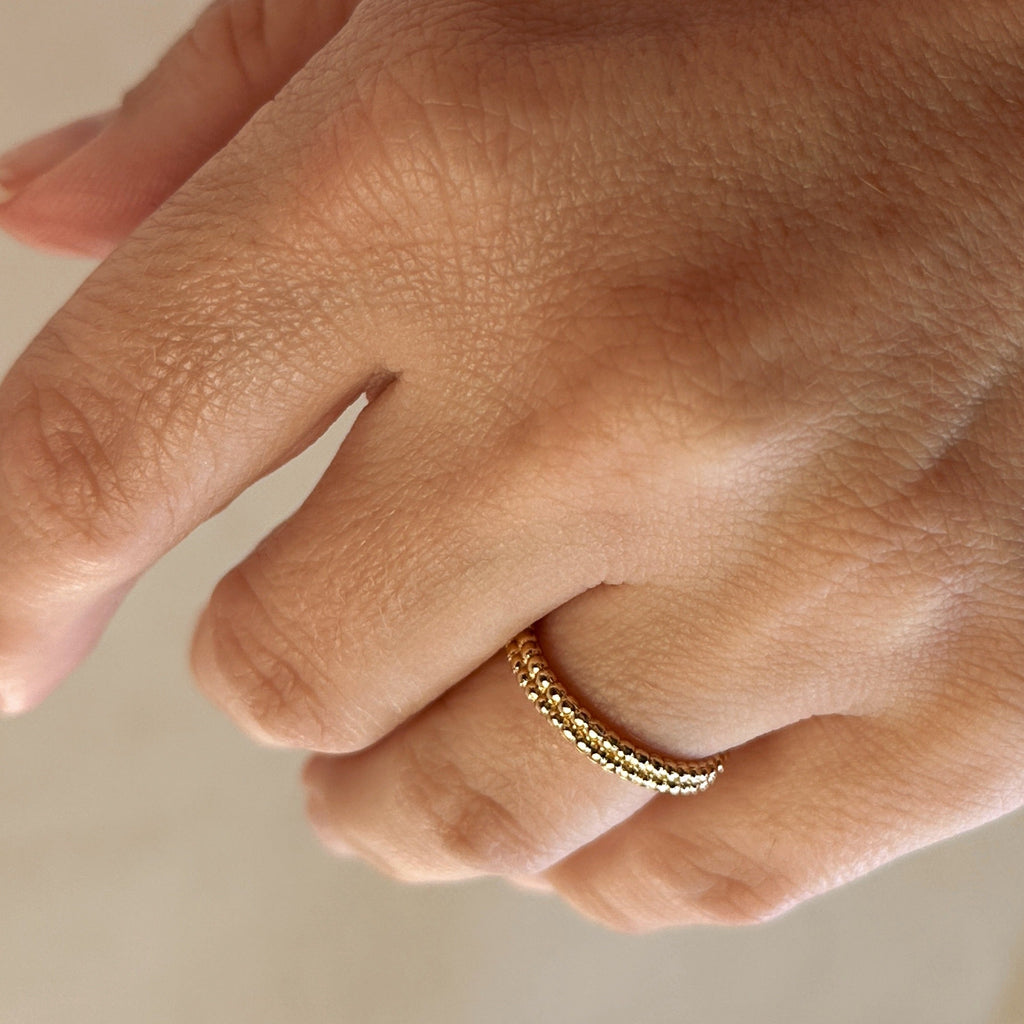 18k Gold Filled Beaded Double Band Ring