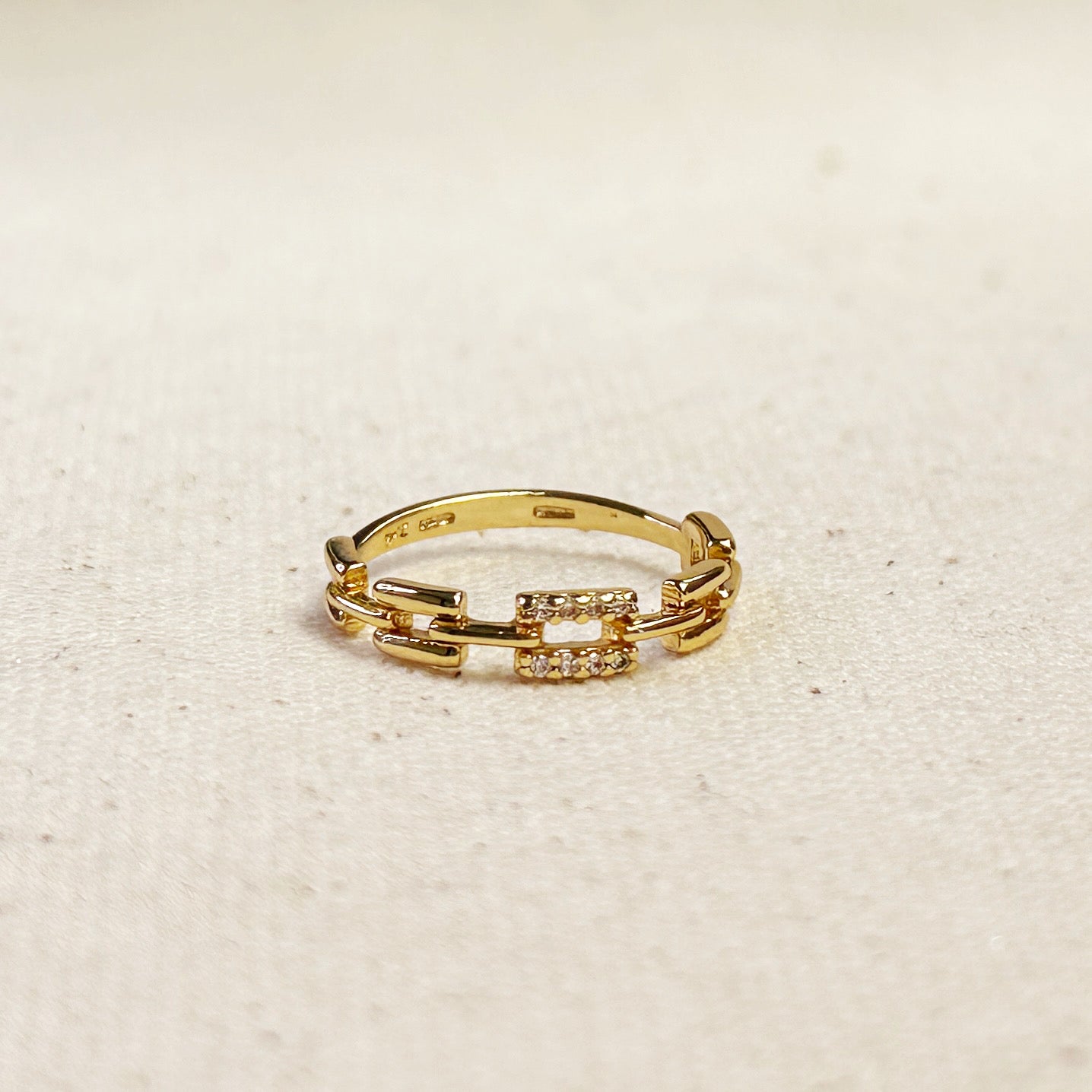 Gold Filled 18k Chain Link CZ Ring