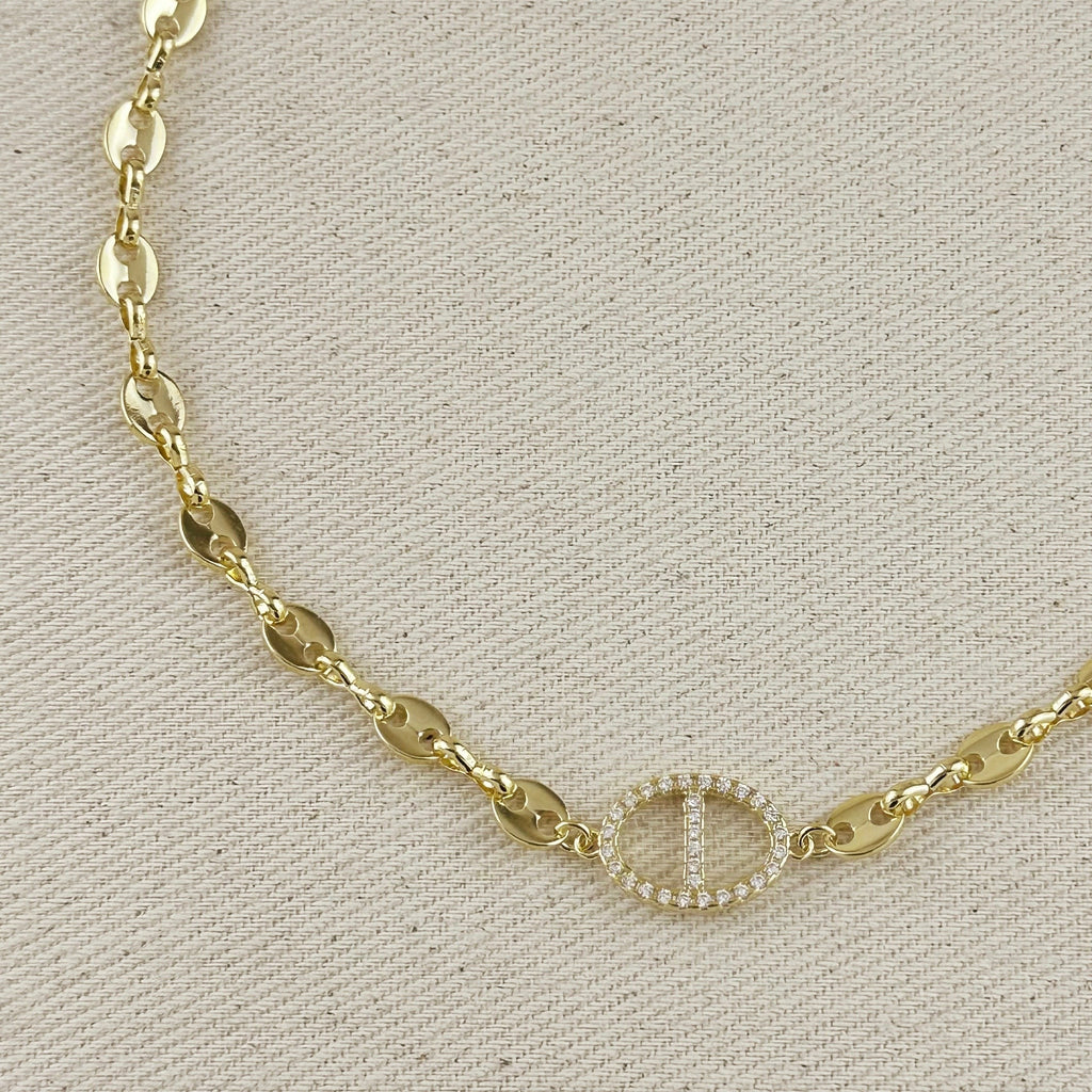 Gold Filled 18k Cubic Zircon Accent Mariner Choker Necklace