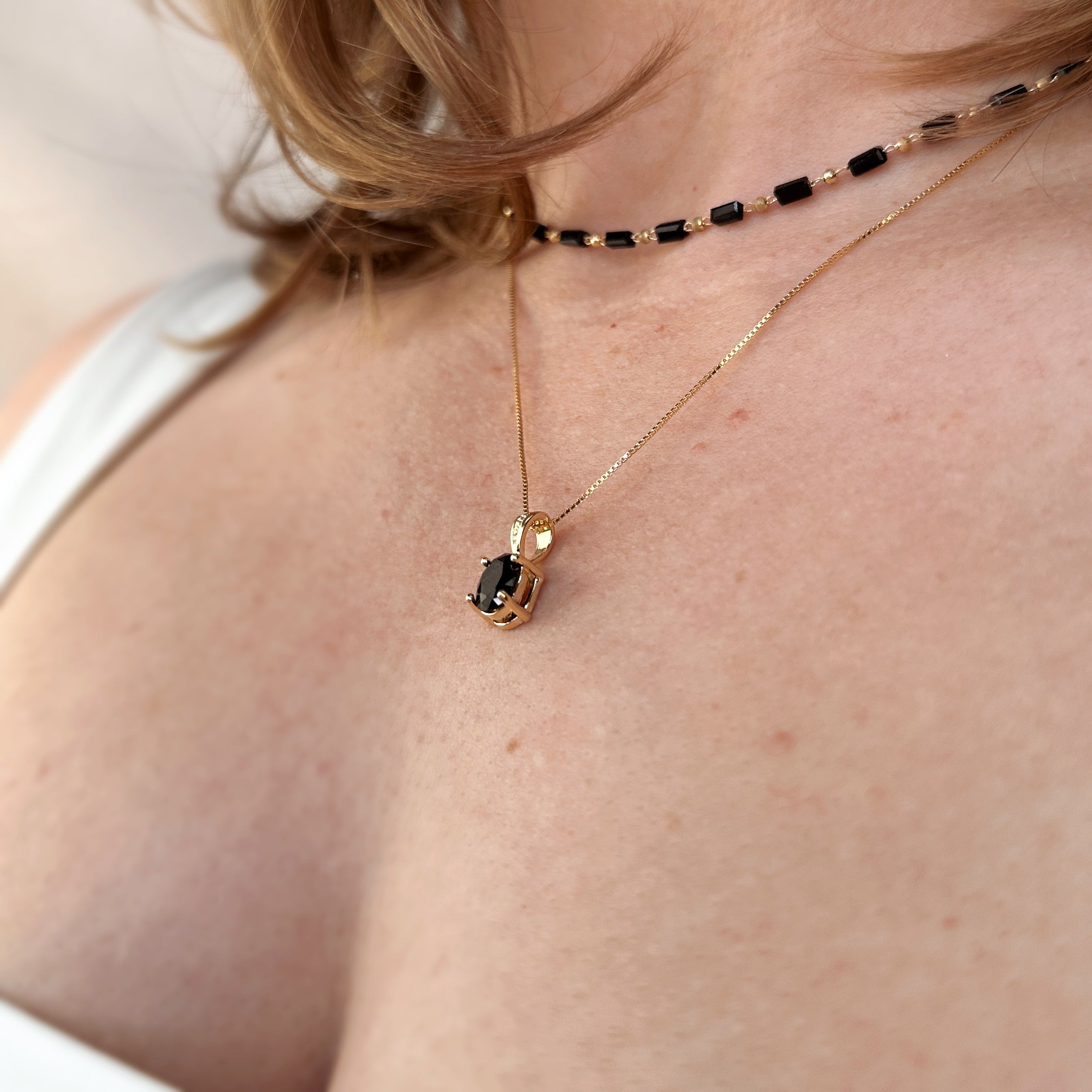 Gold Filled 18k Oval Black Cubic Zirconia Charm