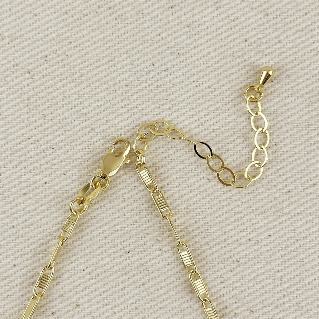 Gold Filled 18k Textured Bar Link Necklace