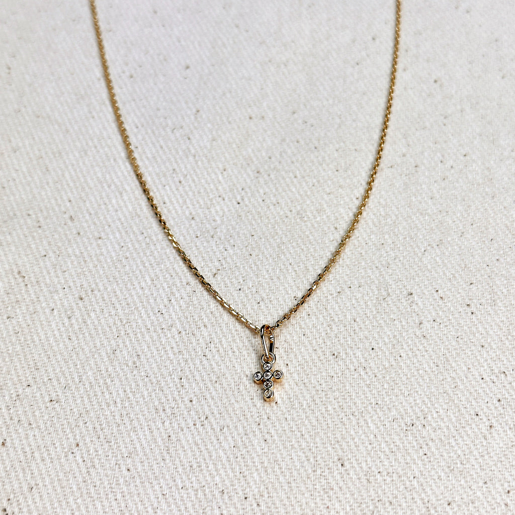 Gold Filled 18k Mini Bezel CZ Cross Charm