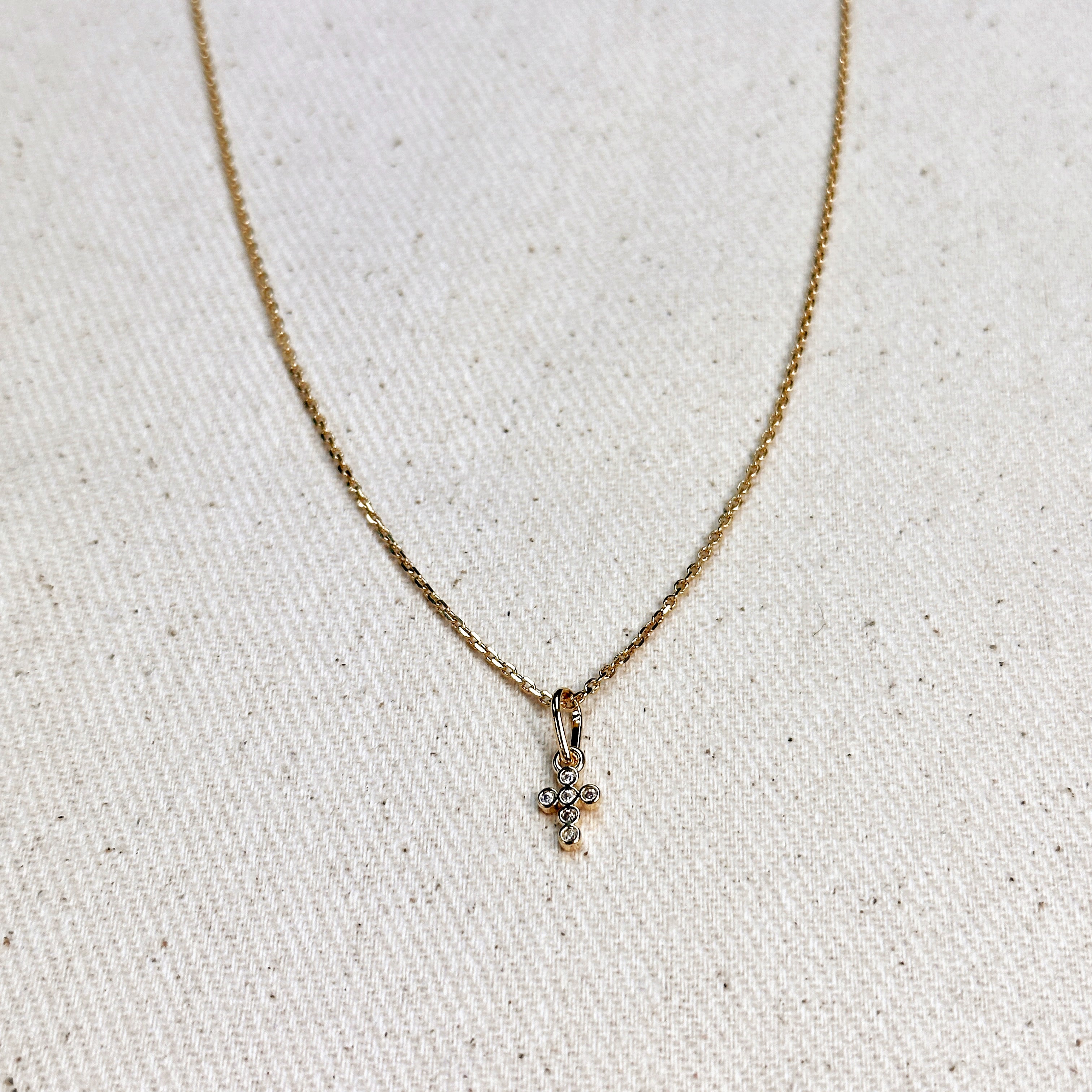 Gold Filled 18k Mini Bezel CZ Cross Charm