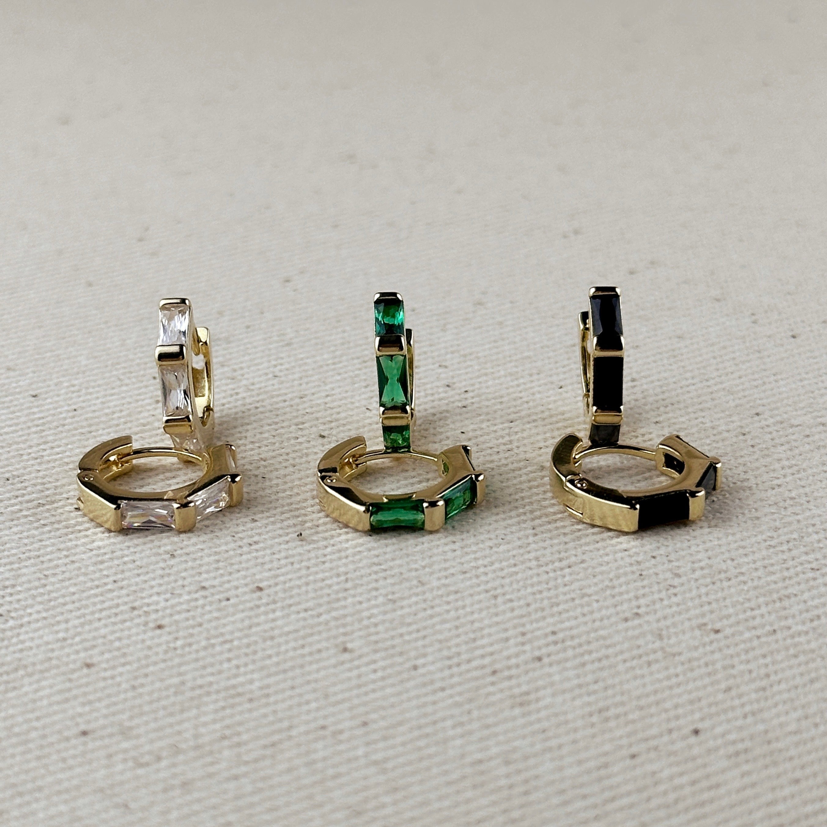 Colored Baguette CZ Clicker Hoop Earrings 18k Gold Filled