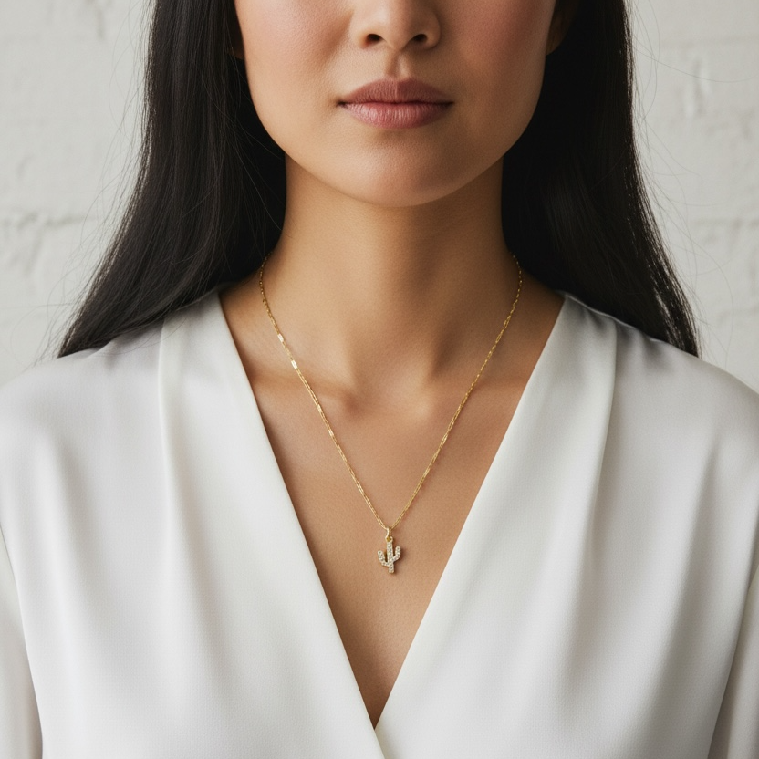 Gold Filled 18k CZ Cactus Charm