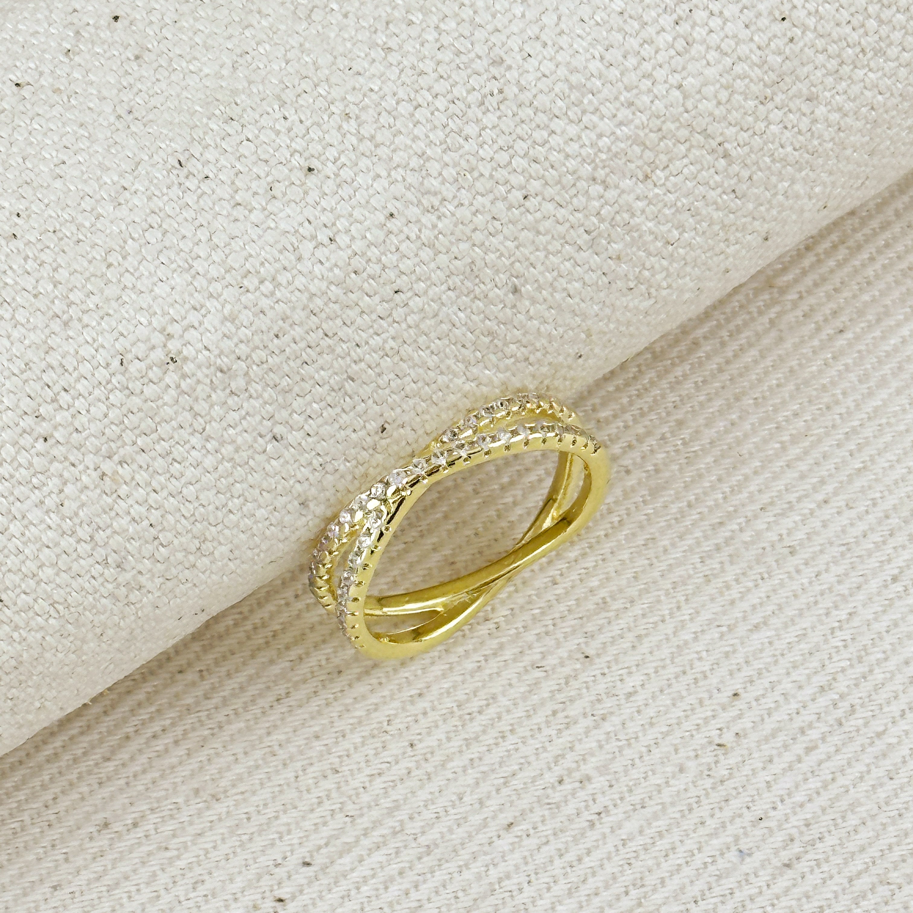 18K Gold Filled CZ X Ring