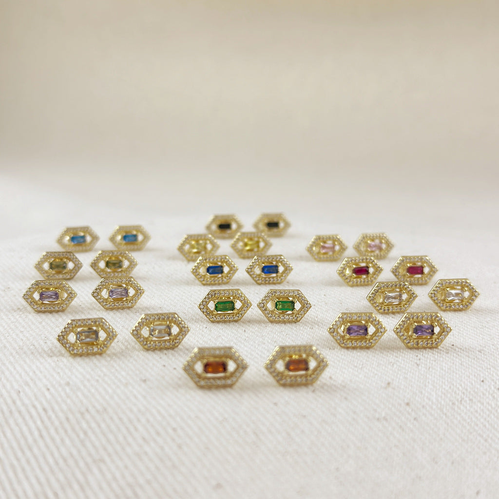 Birthstone Baguette Stud Earrings in 18K Gold Vermeil – Dainty Personalized Gift