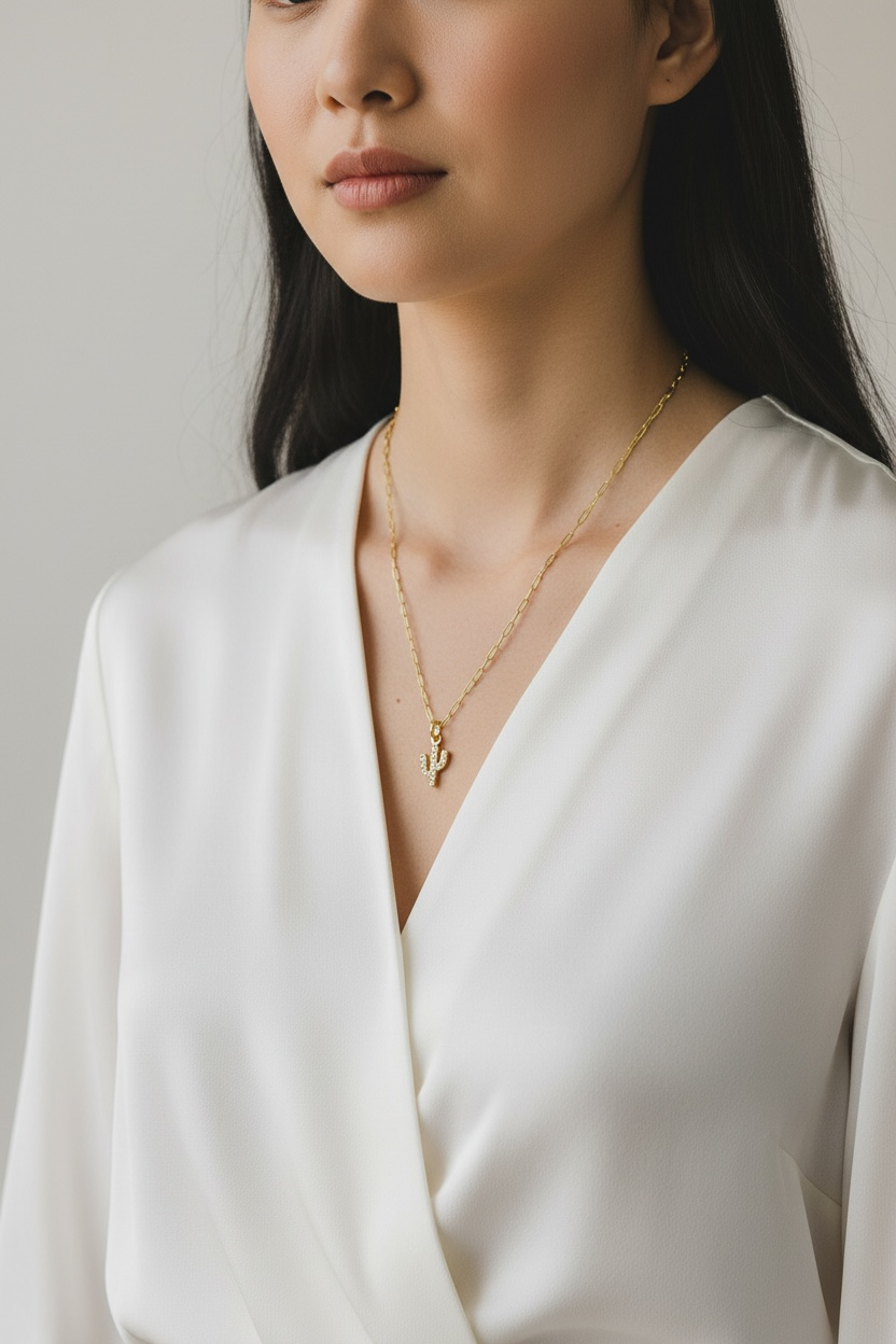 Gold Filled 18k CZ Cactus Charm