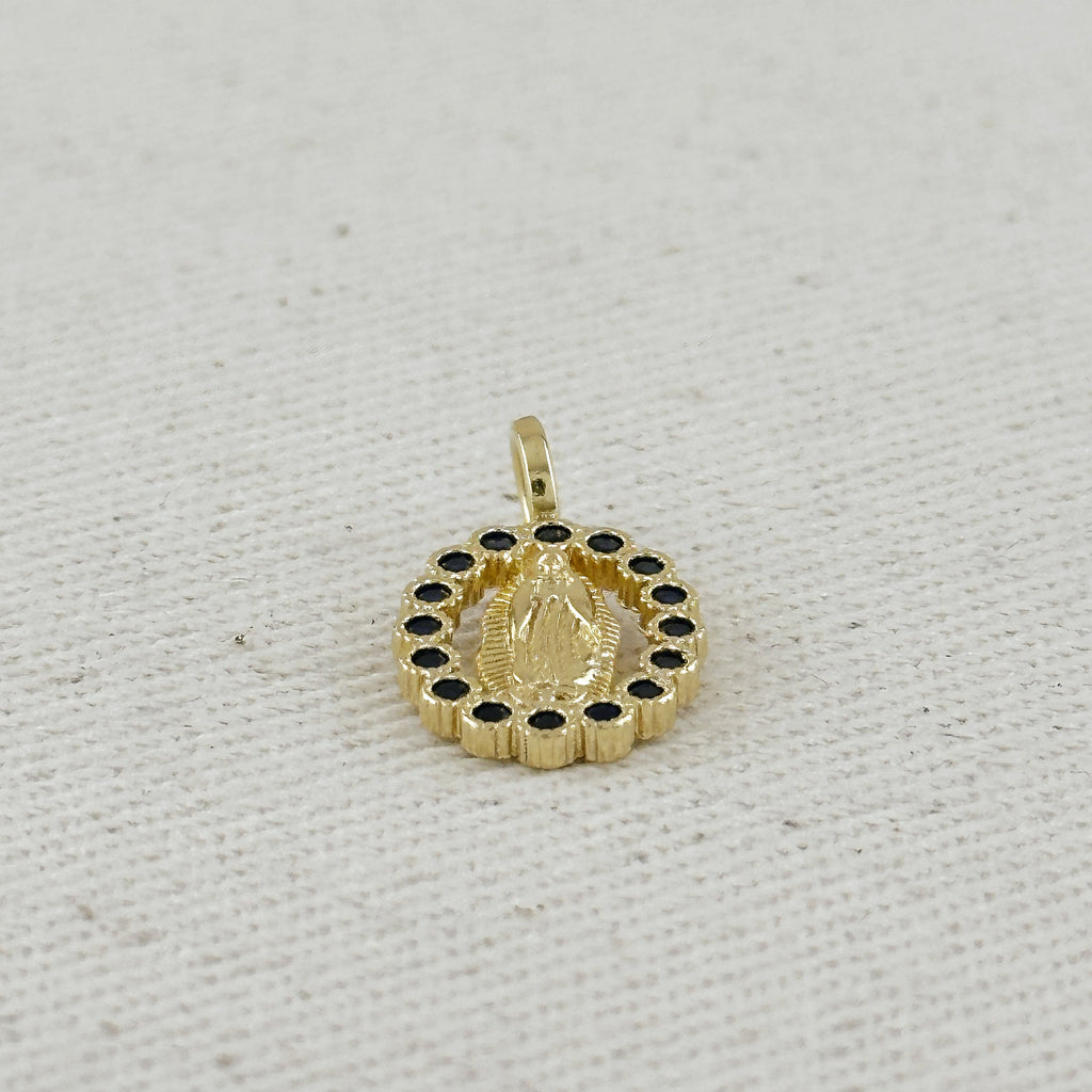 Gold Filled 18k Lady of Guadalupe Pendant with Sapphire CZ Stones