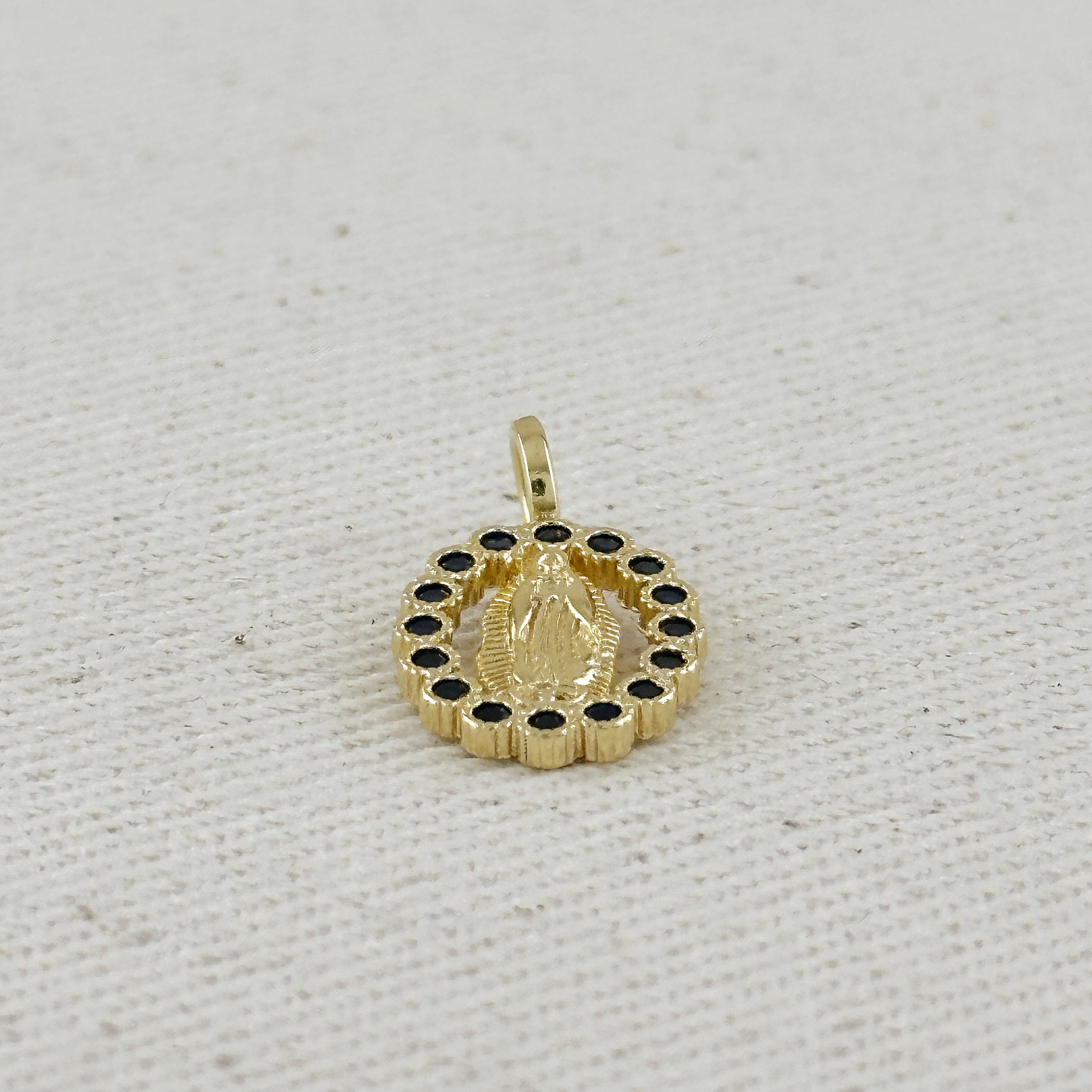 Gold Filled 18k Lady of Guadalupe Pendant with Sapphire CZ Stones