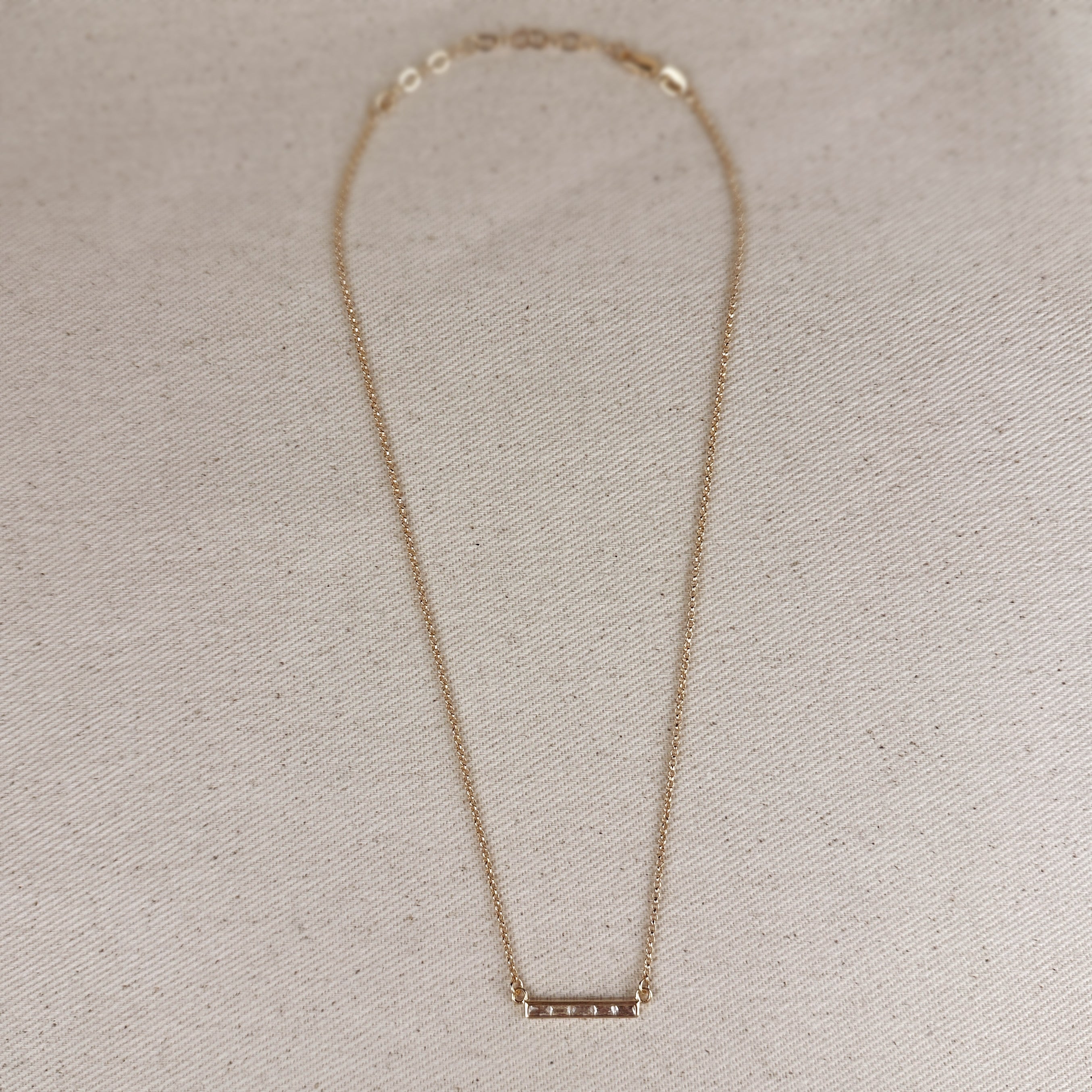 Gold Filled 18k CZ Bar Necklace