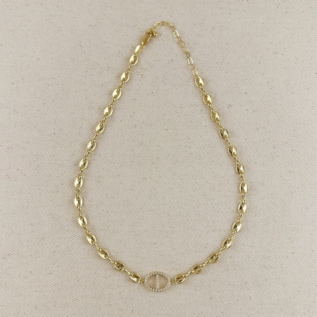 Gold Filled 18k Cubic Zircon Accent Mariner Choker Necklace