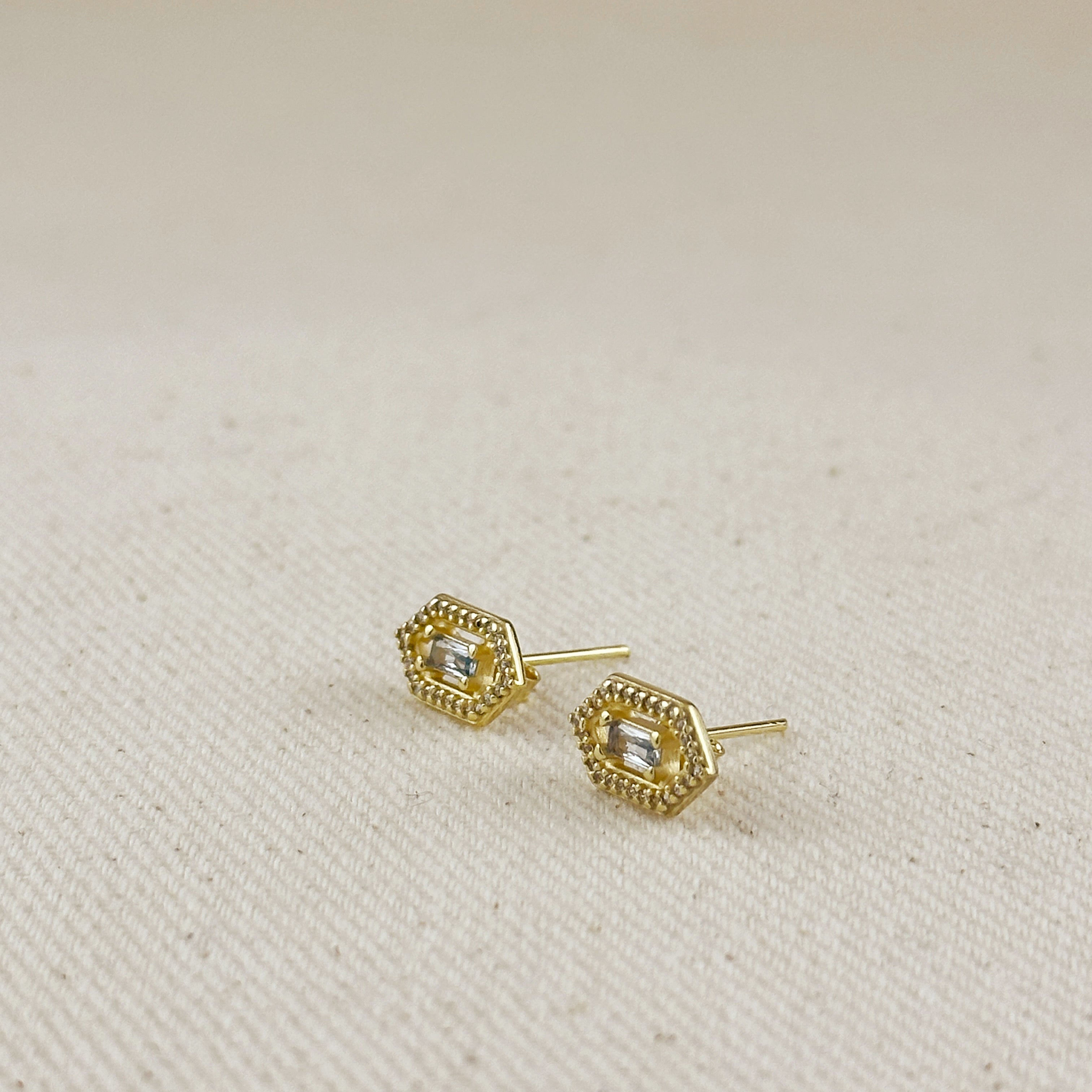 Birthstone Baguette Stud Earrings in 18K Gold Vermeil – Dainty Personalized Gift