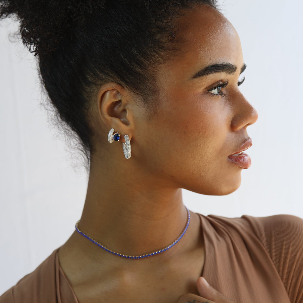 C-Shaped Iced Out Earrings with Micro CZ Stones – Luxury Statement Hoops.