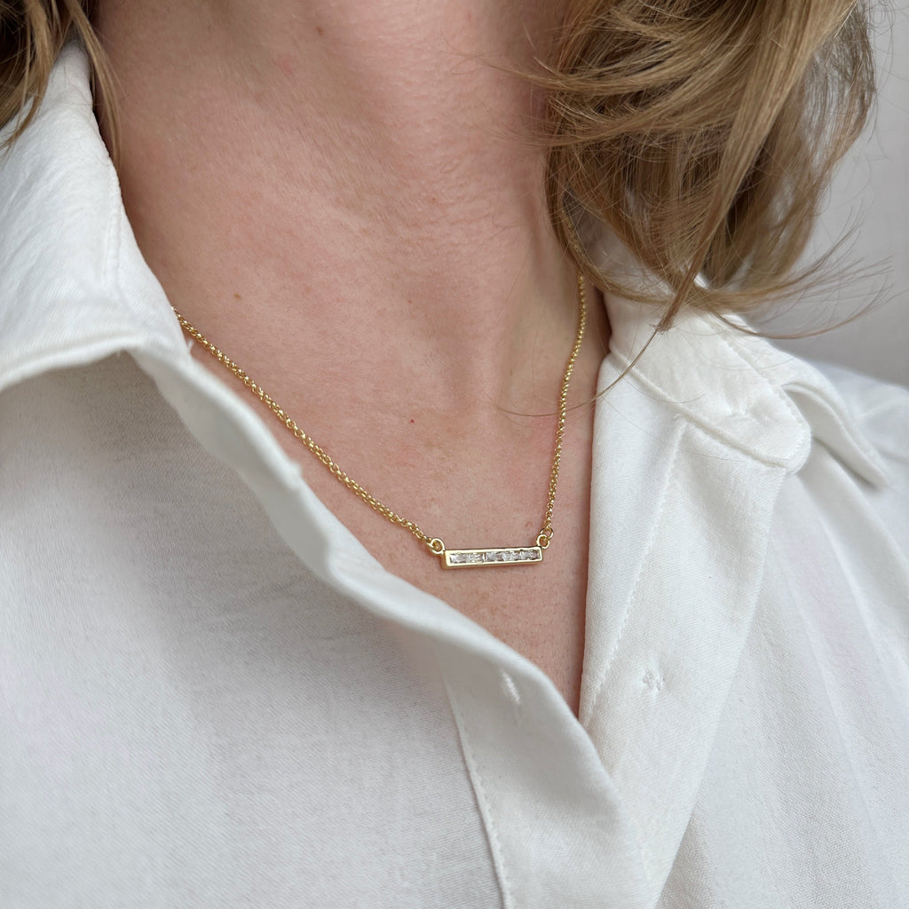 Gold Filled 18k CZ Bar Necklace
