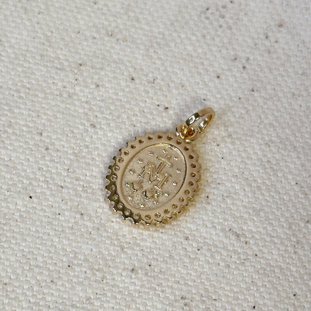 Gold Filled 18k Double Sided CZ Lady of Grace Medal Pendant