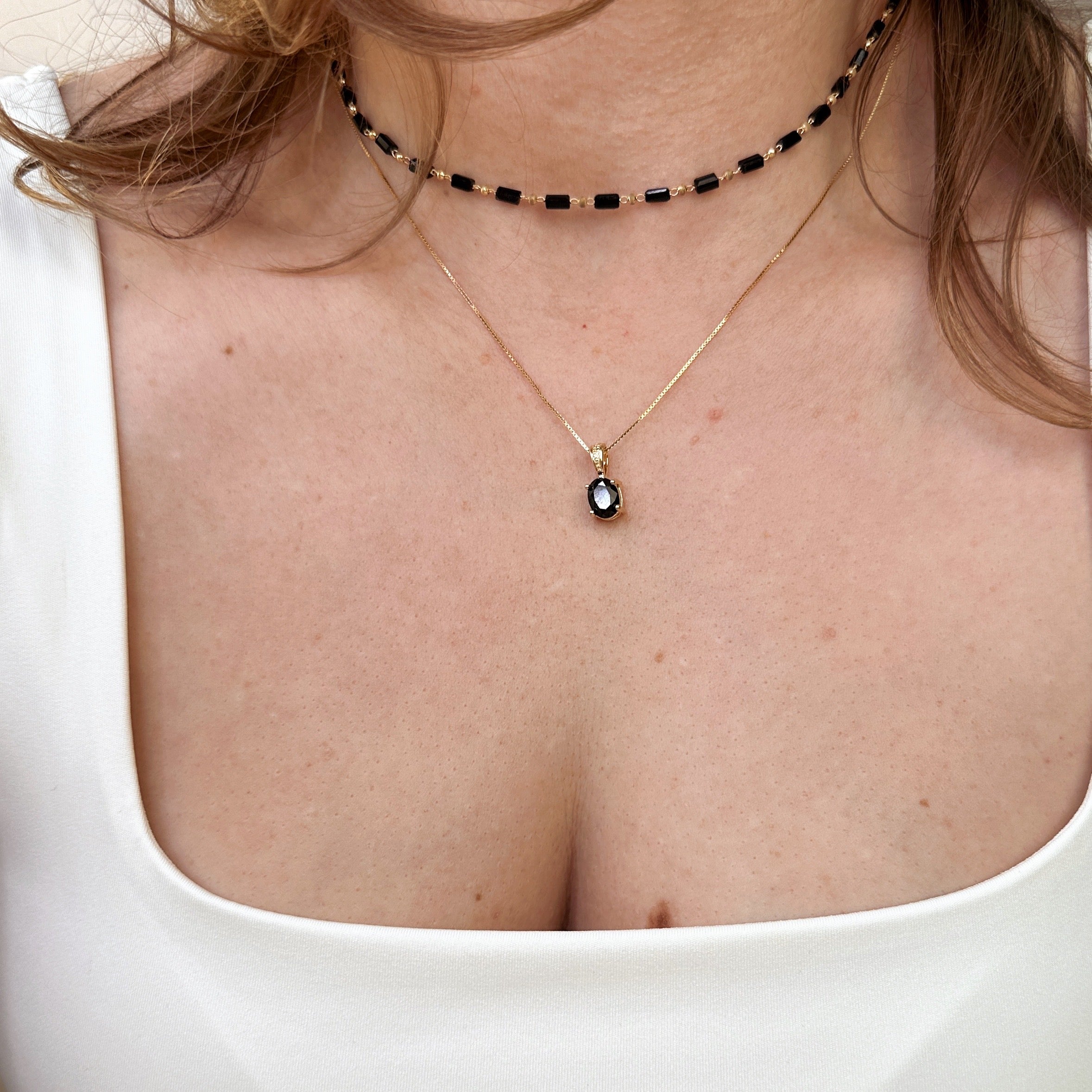 Gold Filled 18k Oval Black Cubic Zirconia Charm