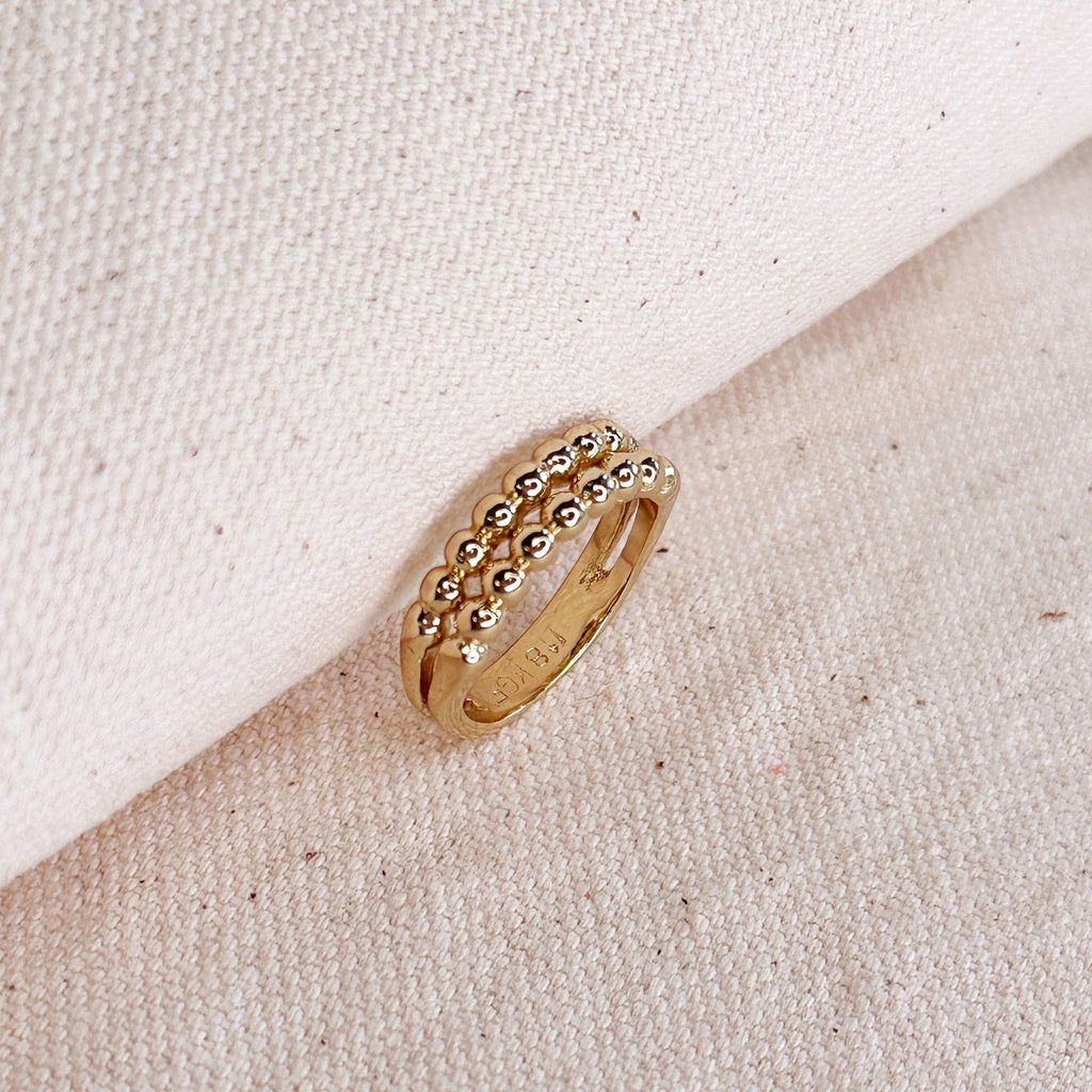 Double Beaded Band Ring 18k Gold Filled
