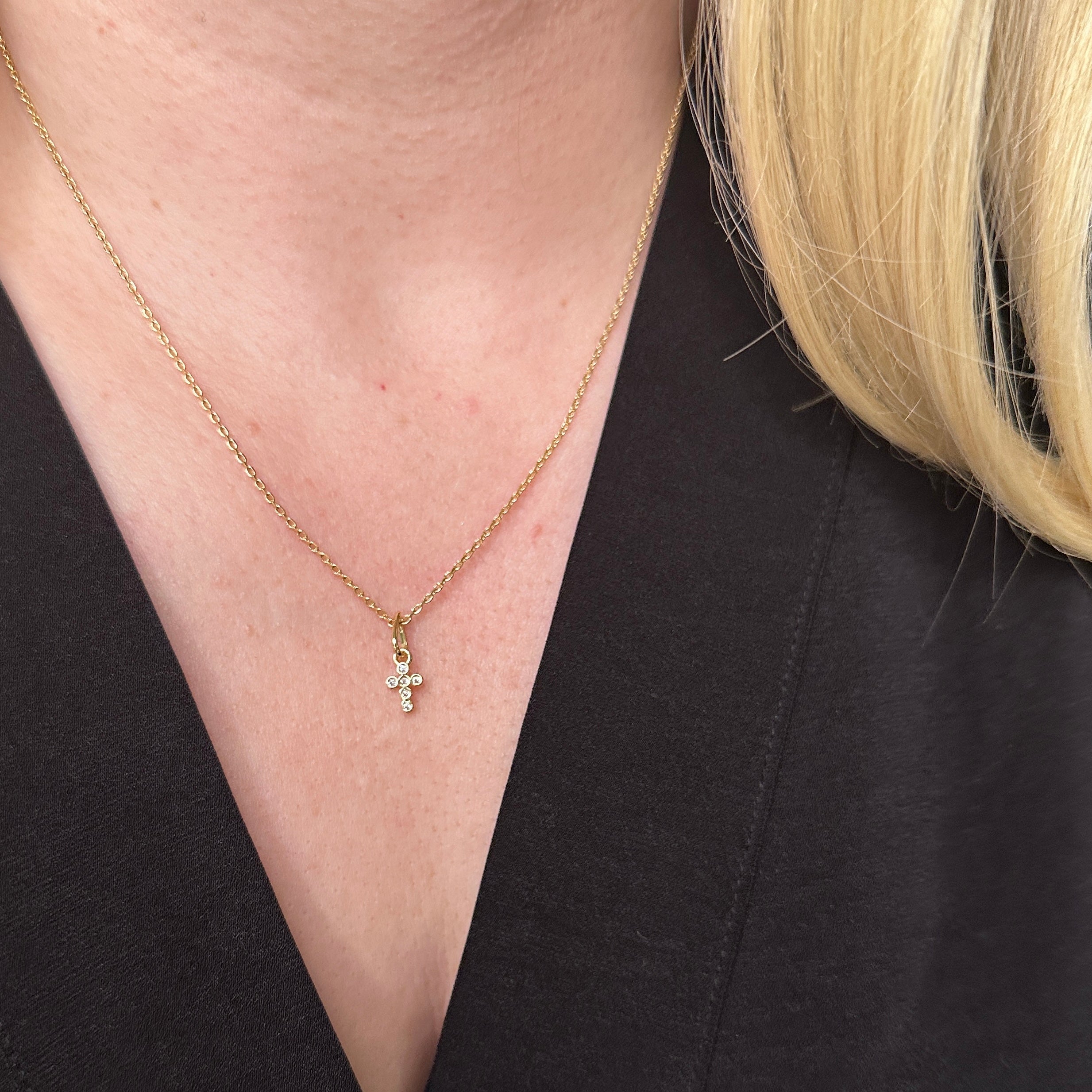 Gold Filled 18k Mini Bezel CZ Cross Charm